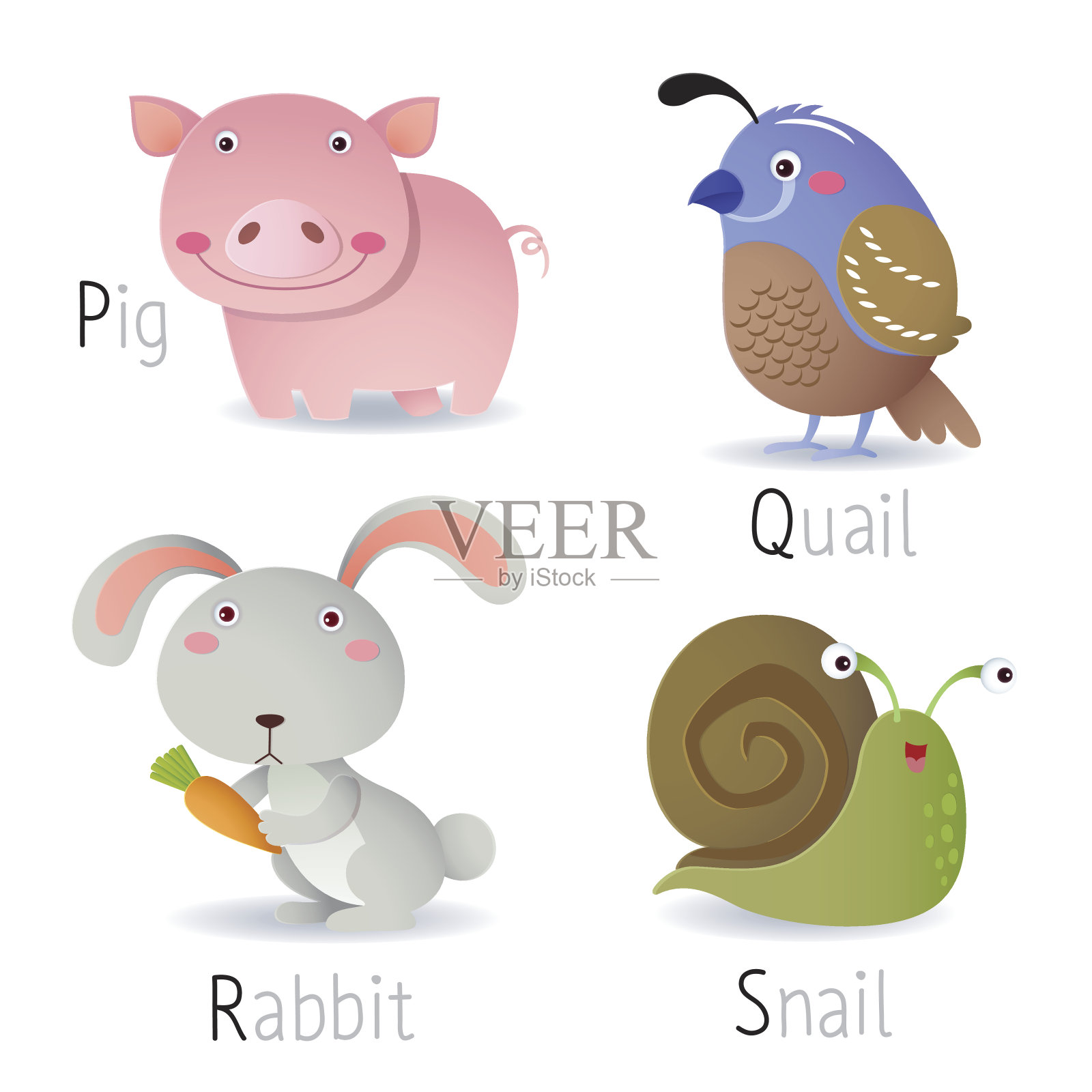 从P到S的动物字母表设计元素图片