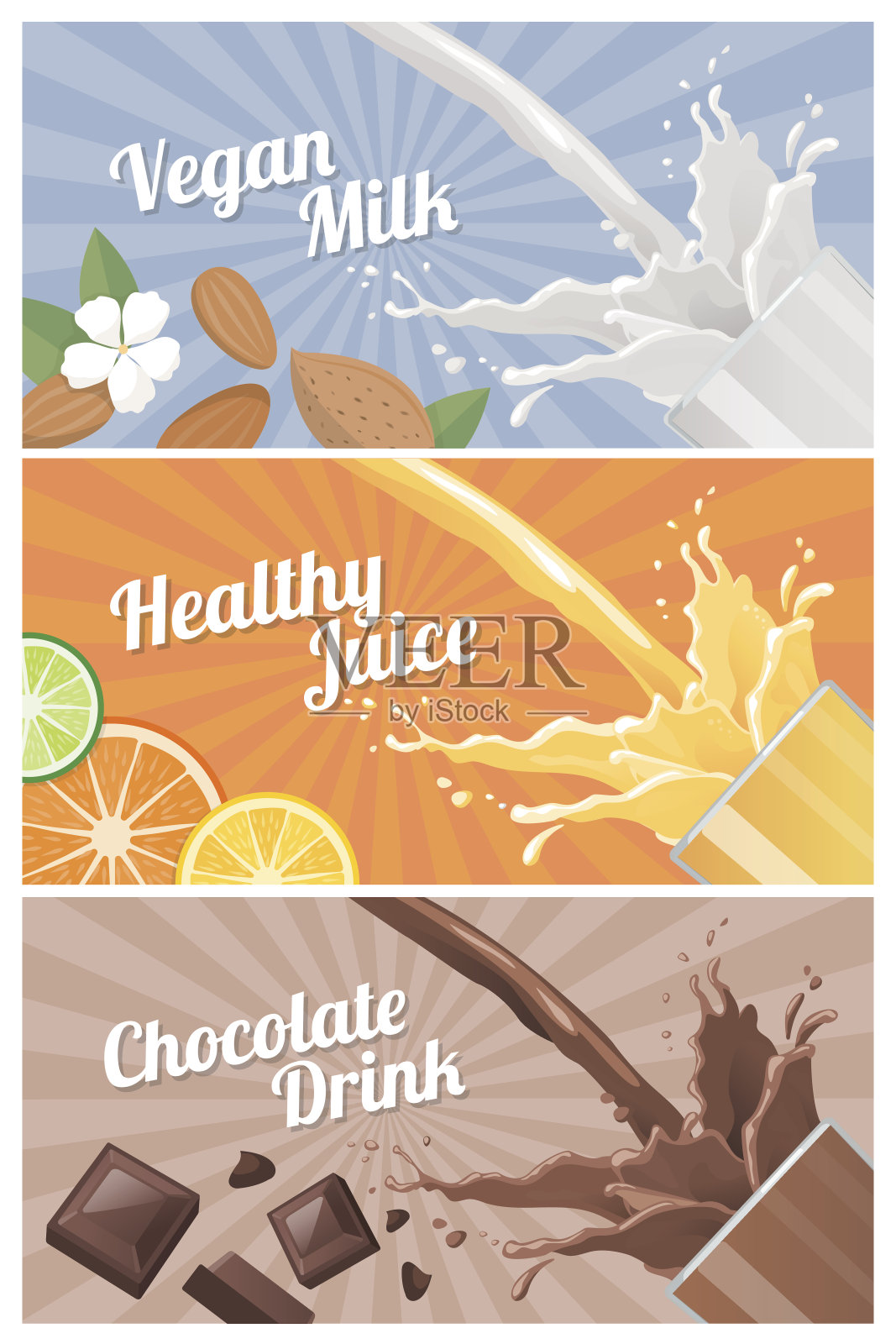 健康饮品横幅套装插画图片素材