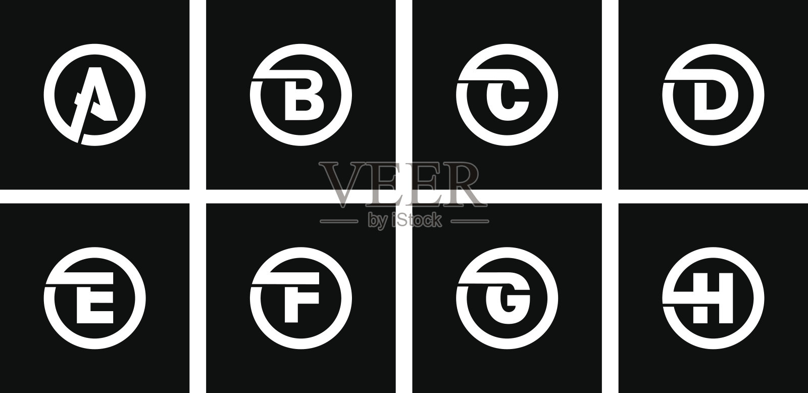 一组模板，大写字母题写在一个宽的白色带圈与阴影覆盖。创造标志，字母组合，标志。设计元素图片