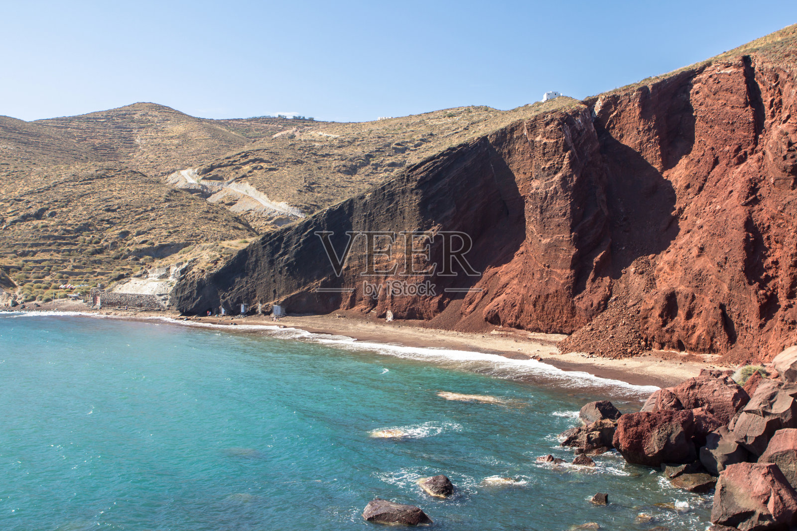 希腊圣托里尼岛的红海滩照片摄影图片