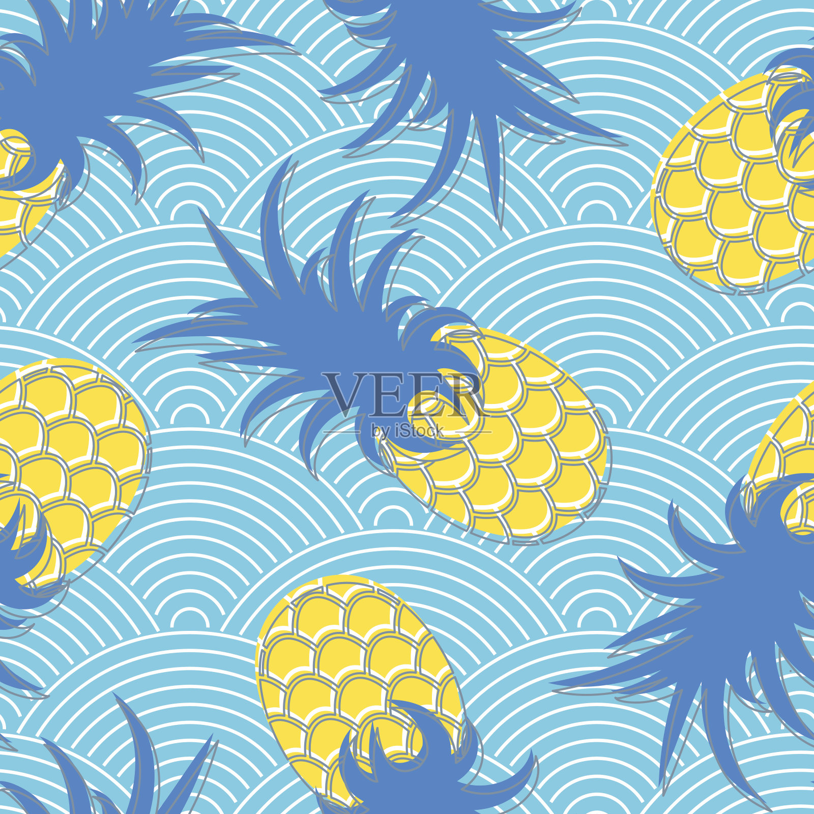 菠萝-无缝几何图案。插画图片素材