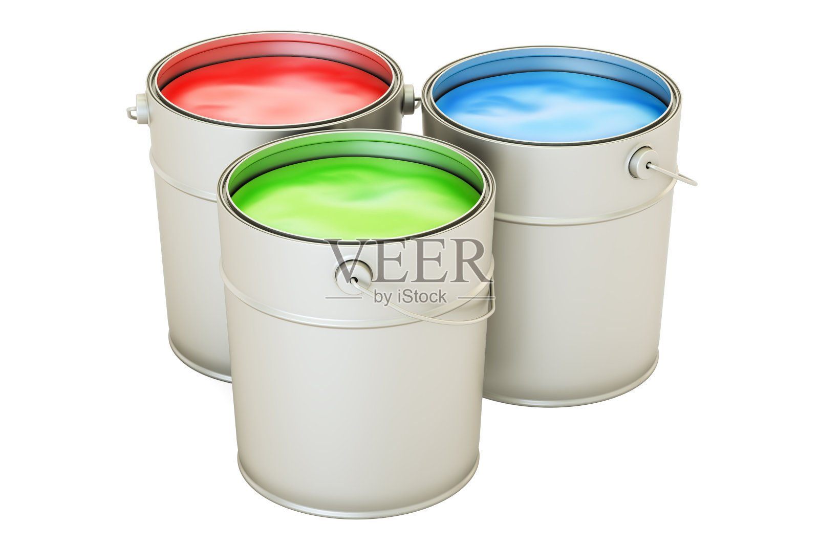 彩色涂料罐，RGB概念。3D渲染孤立的白色背景照片摄影图片