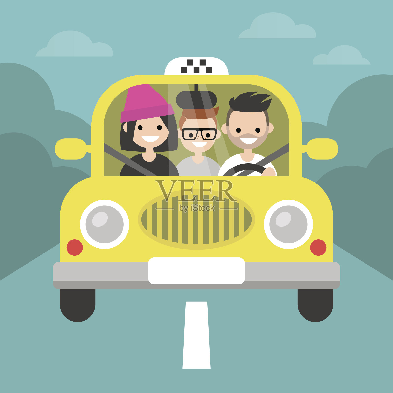 拼车。汽车共享。出租车服务/平面可编辑矢量插图，剪辑艺术插画图片素材