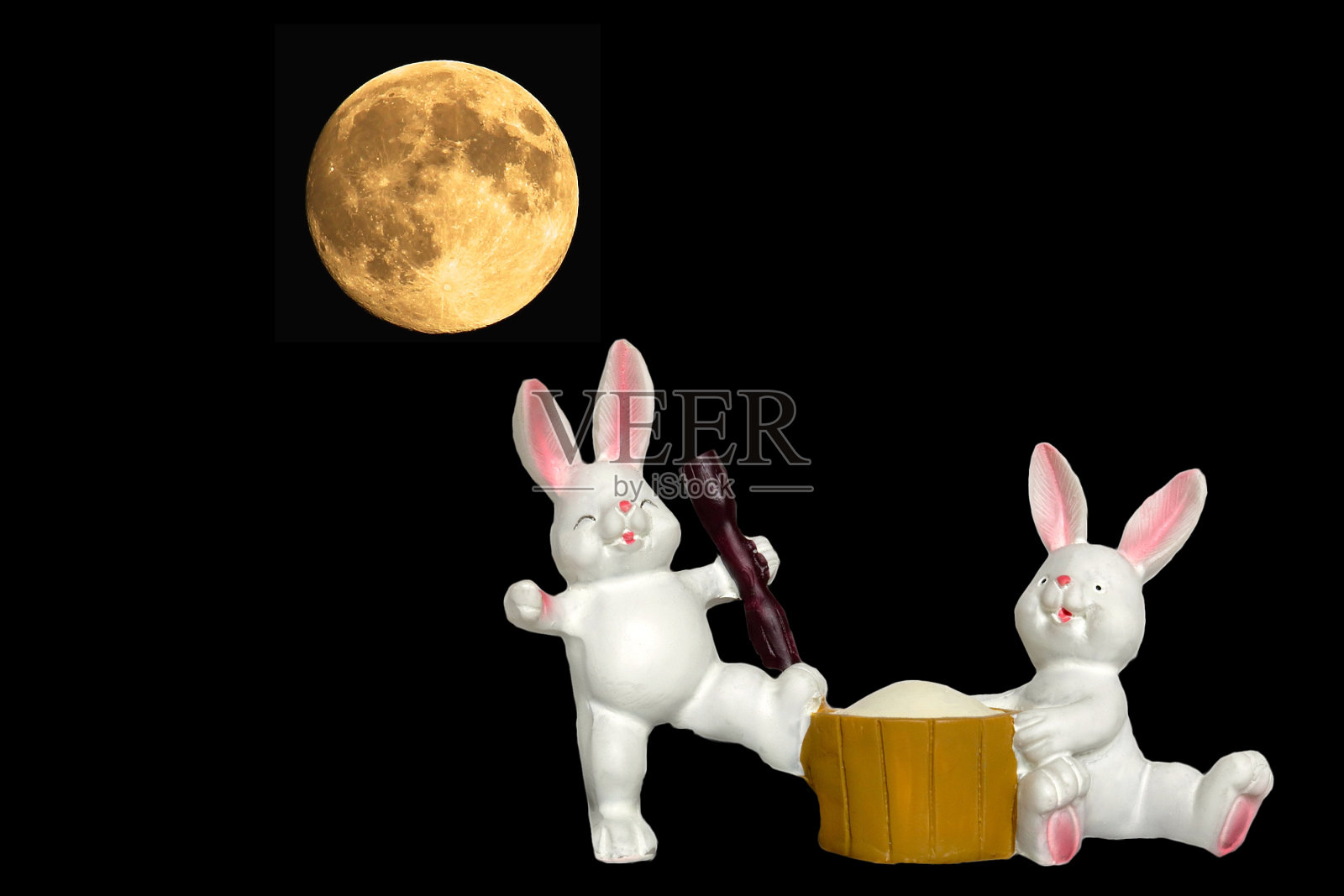 满月和兔子照片摄影图片