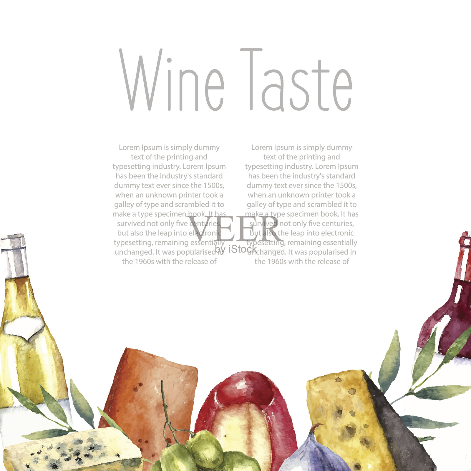 水彩葡萄酒和奶酪框架。插画图片素材