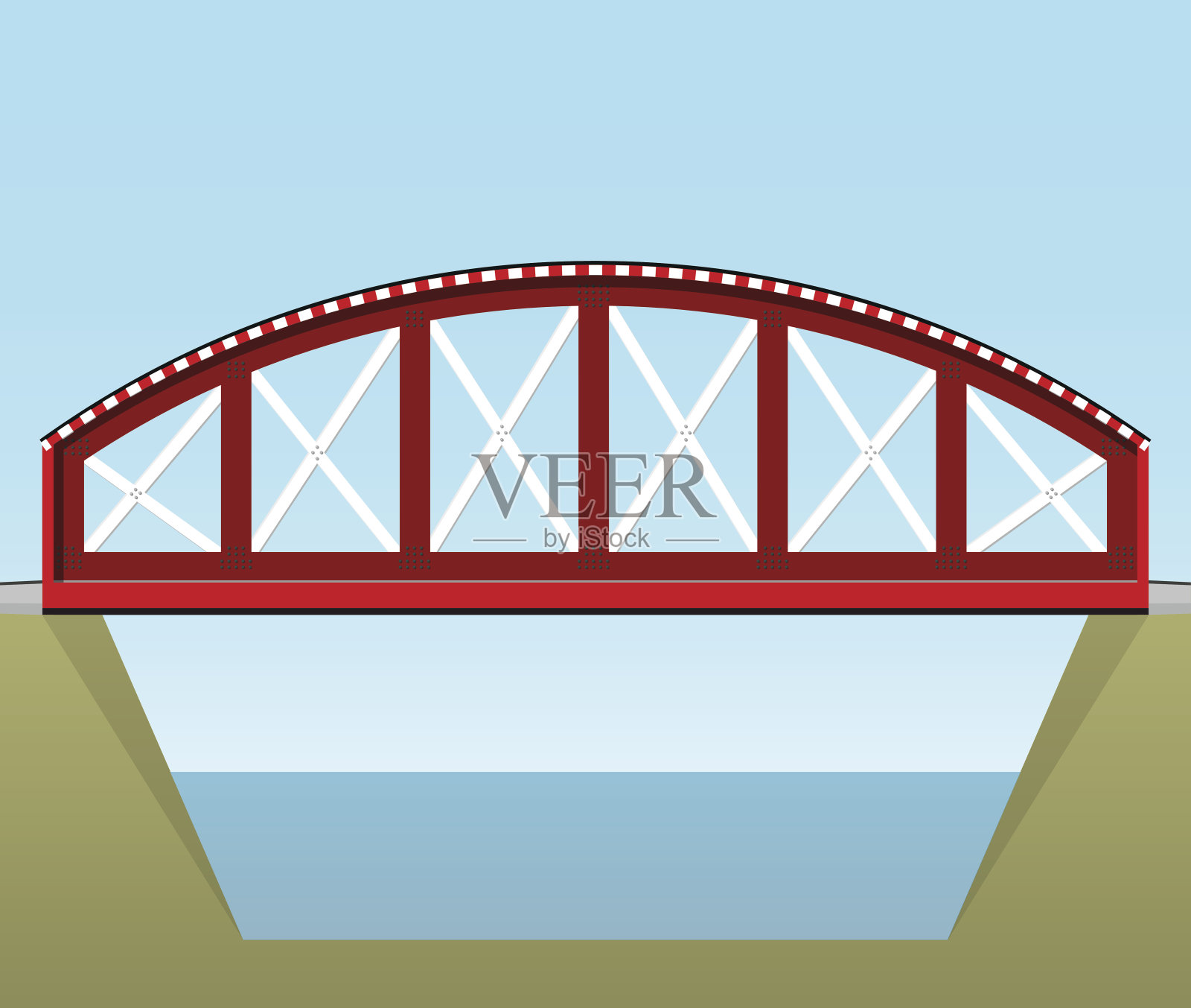 红色矢量列车桥，2d侧视图，孤立在白色背景上。插画图片素材
