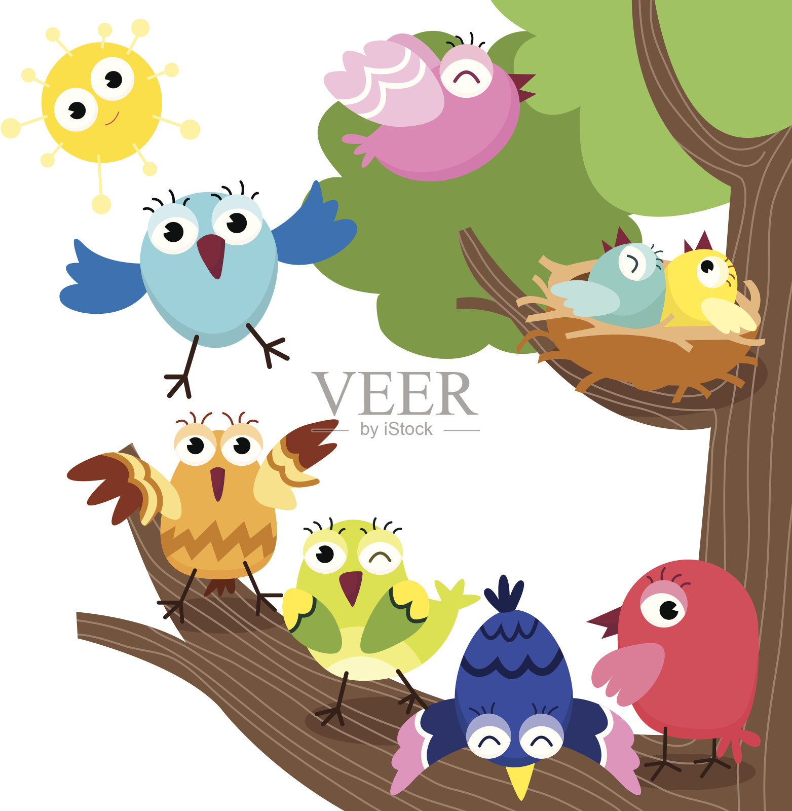 可爱的小鸟家庭插画图片素材
