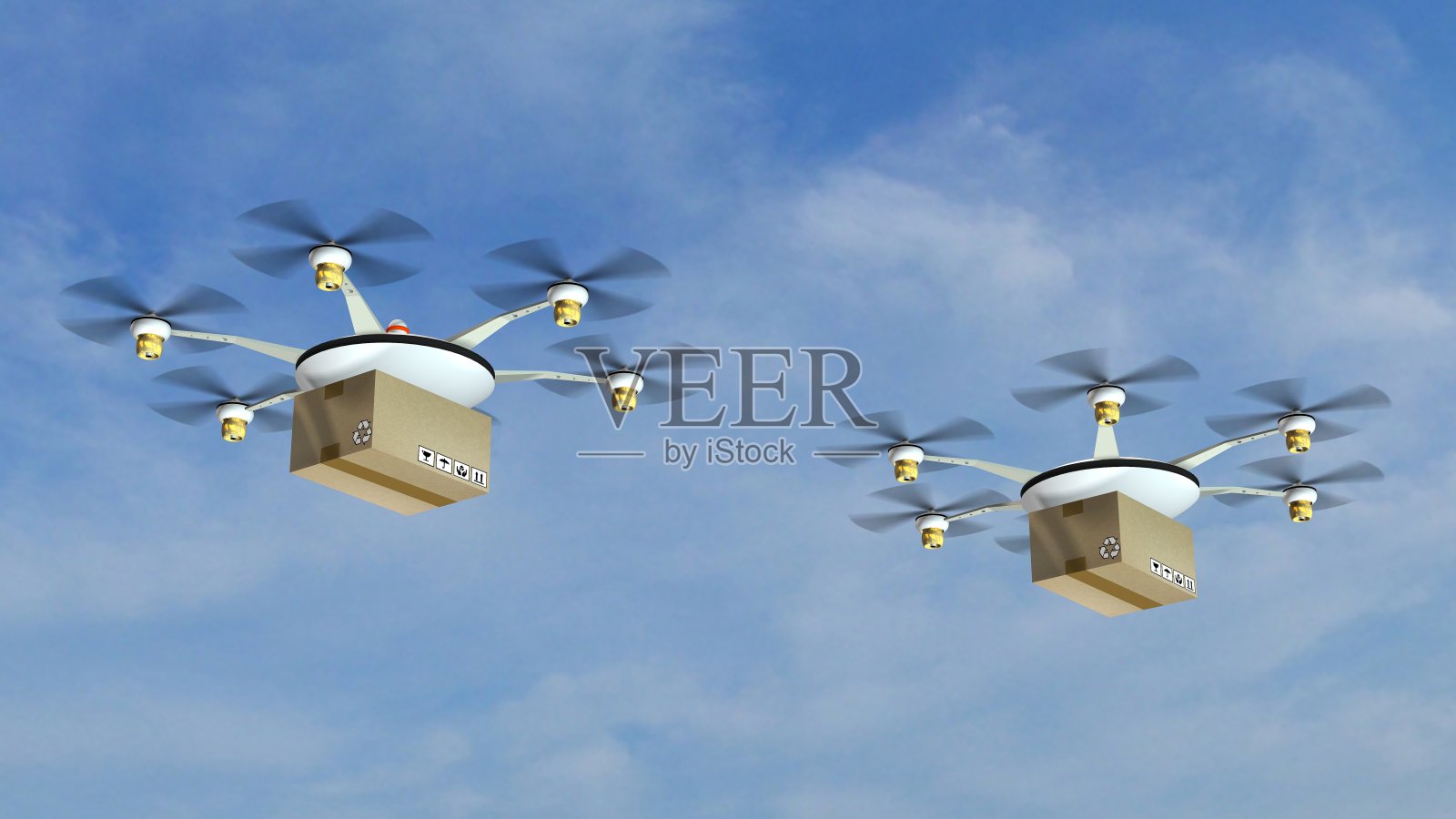无人机Hexacopter递送包裹-自动无人机递送插画图片素材