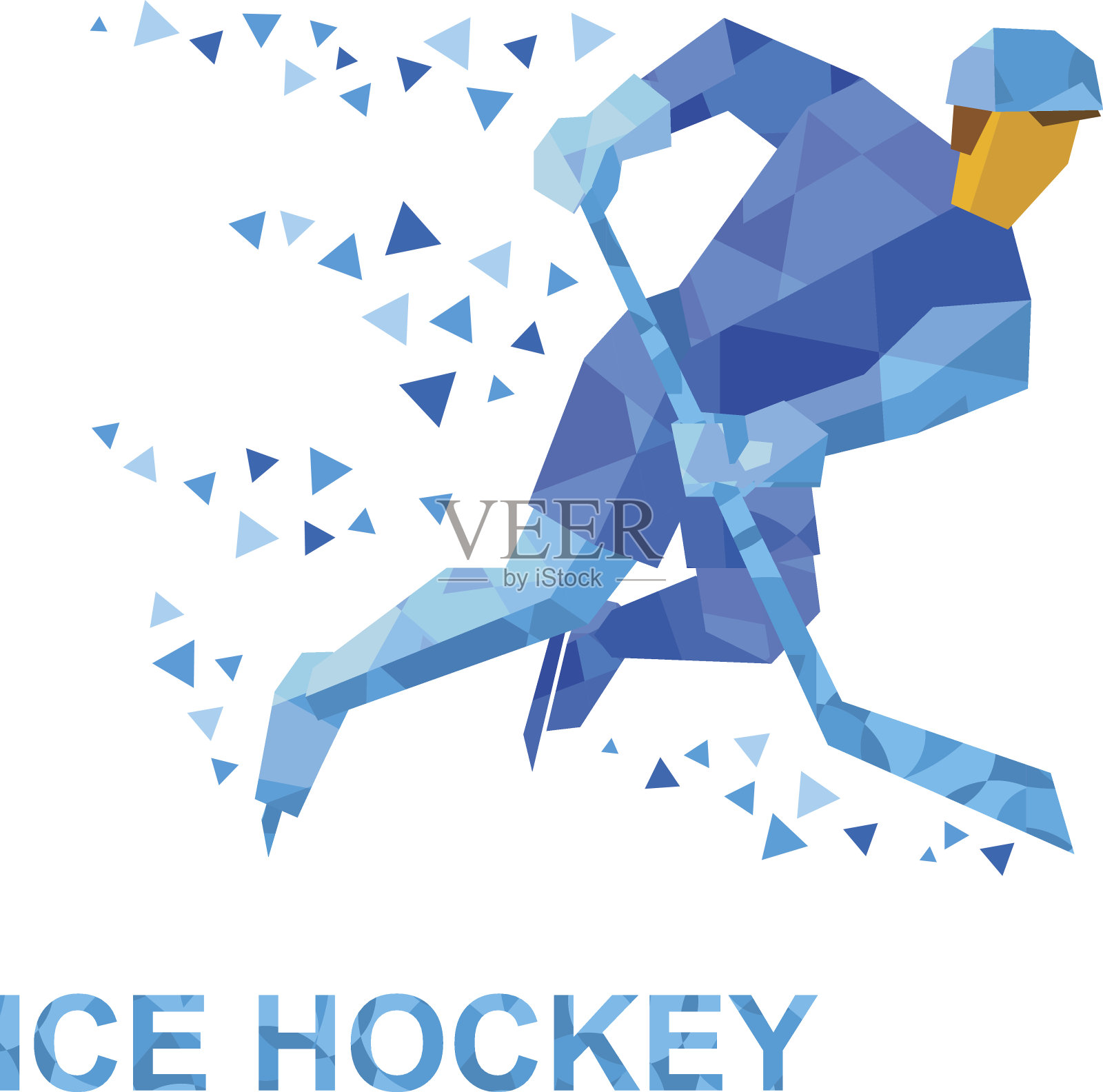 冬季运动:冰球。玩家与棒子骑在溜冰鞋。插画图片素材