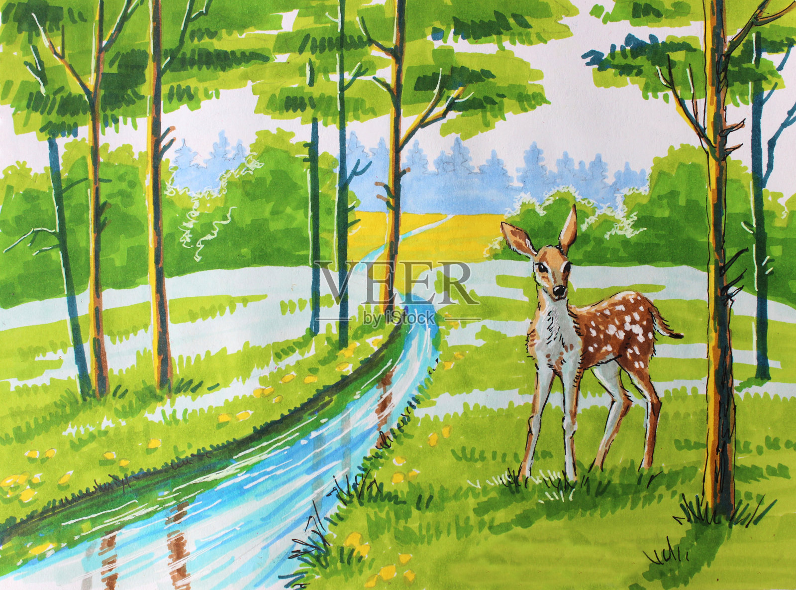 森林中的鹿的插图插画图片素材