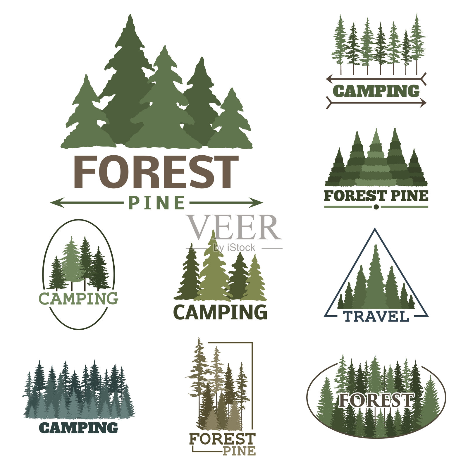 树户外旅行绿色剪影森林徽章针叶自然图标徽章顶部松树云杉向量设计元素图片
