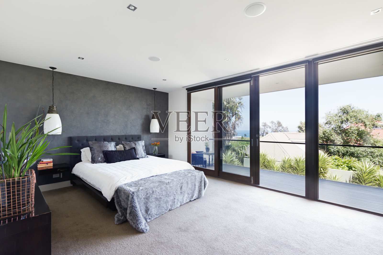 宽敞的室内设计师的主卧室在豪华的澳大利亚家庭照片摄影图片