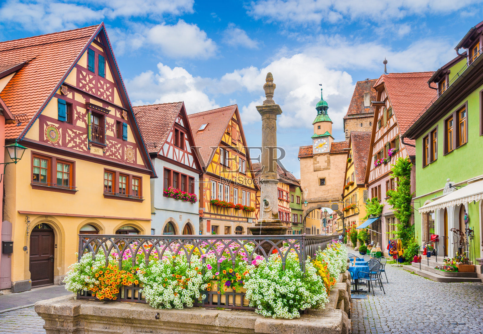 历史小镇Rothenburg ob der Tauber, Franconia, Bavaria, Germany照片摄影图片