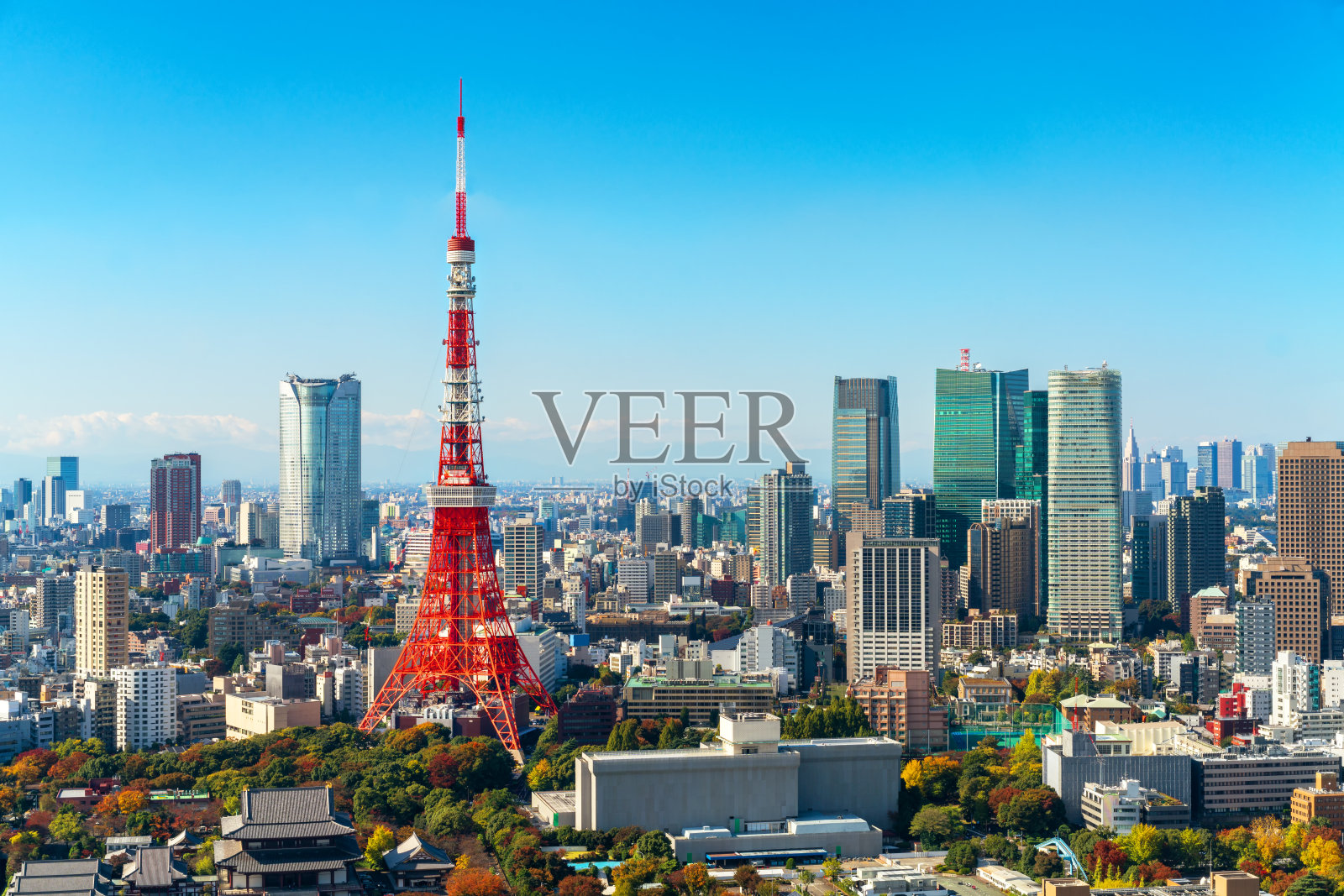 东京塔，日本-东京城市天际线和城市景观照片摄影图片