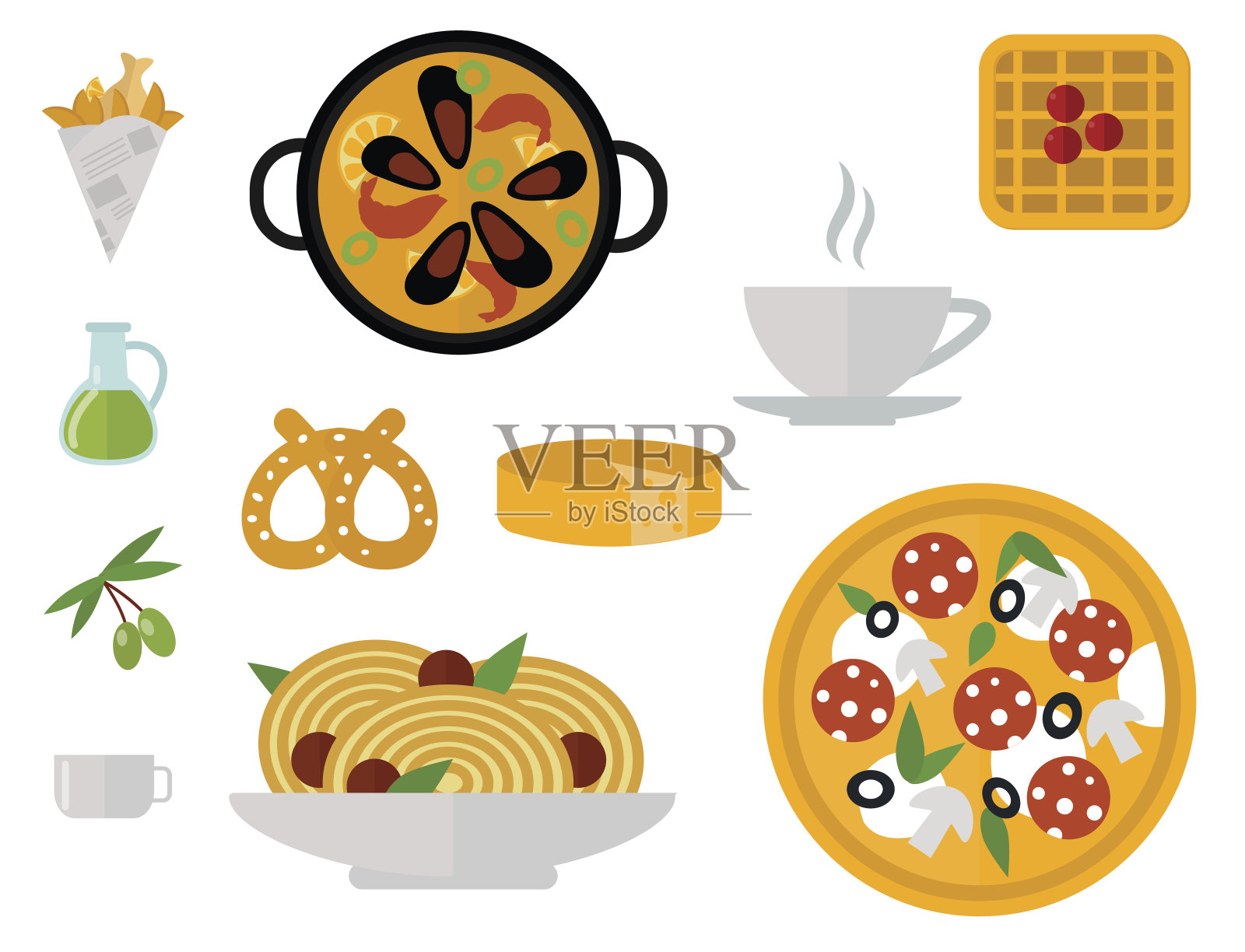 欧洲美食美食晚餐食物显示美味元素平面矢量插图插画图片素材