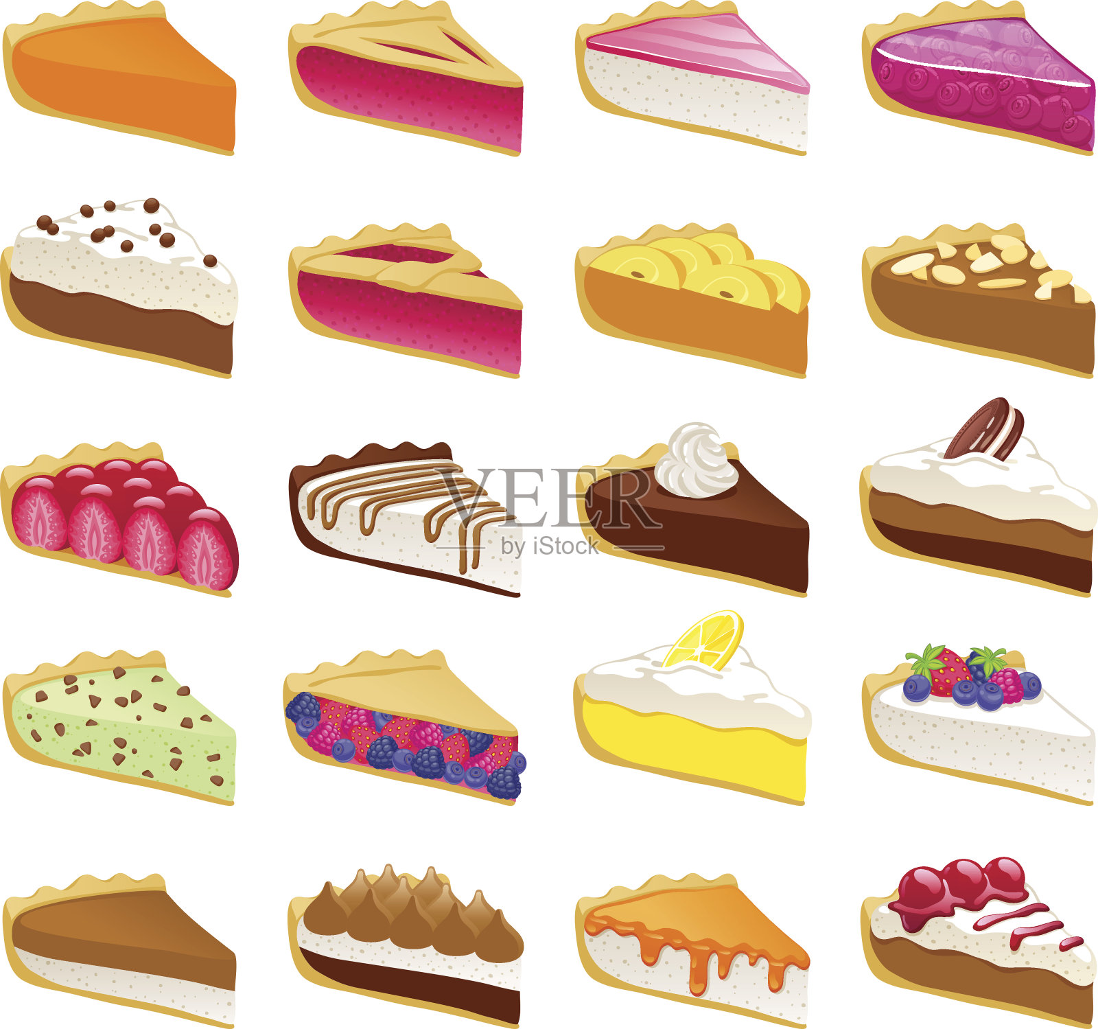 彩色甜馅饼片设置矢量插图插画图片素材