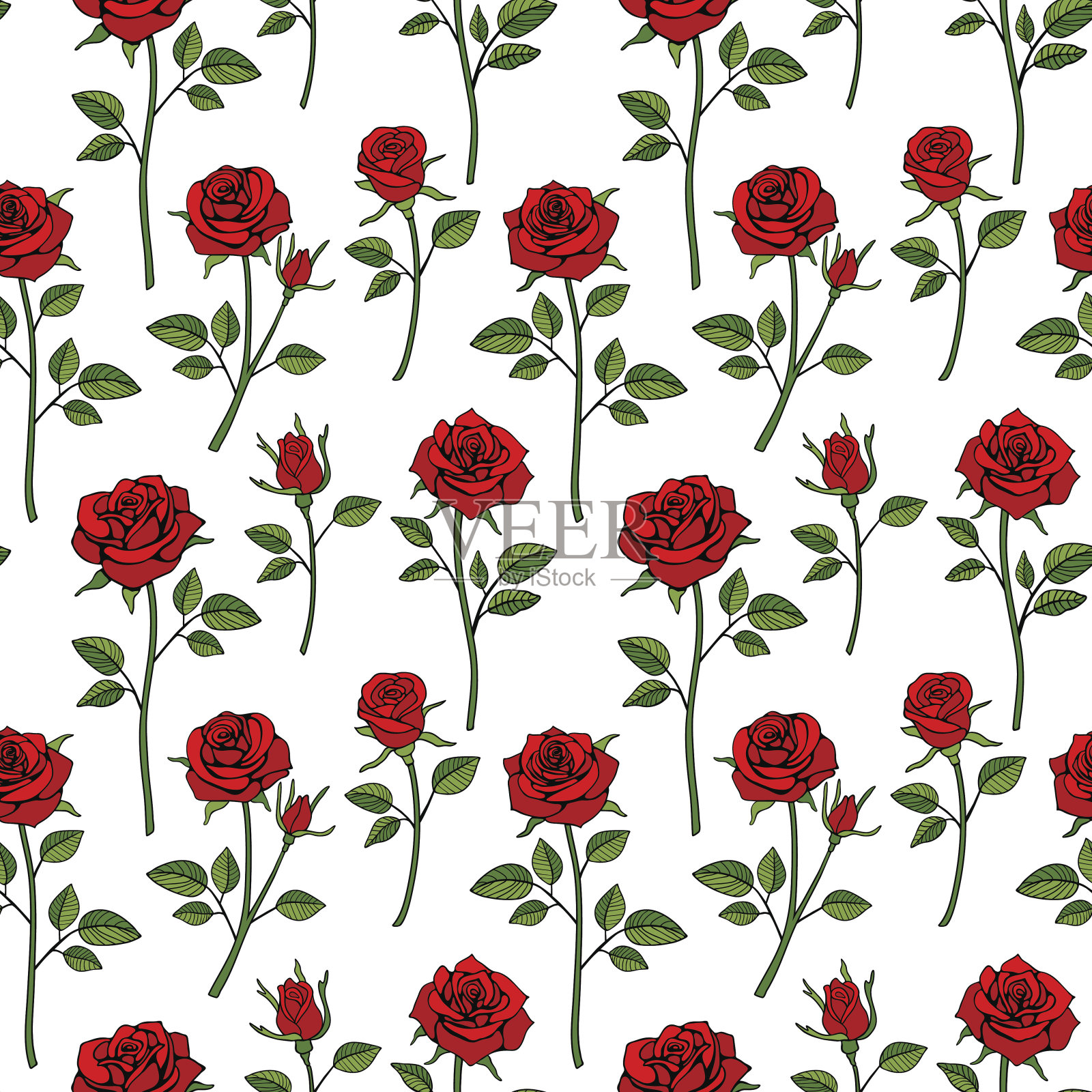 花卉英语维多利亚无缝背景。花园的玫瑰图案插画图片素材