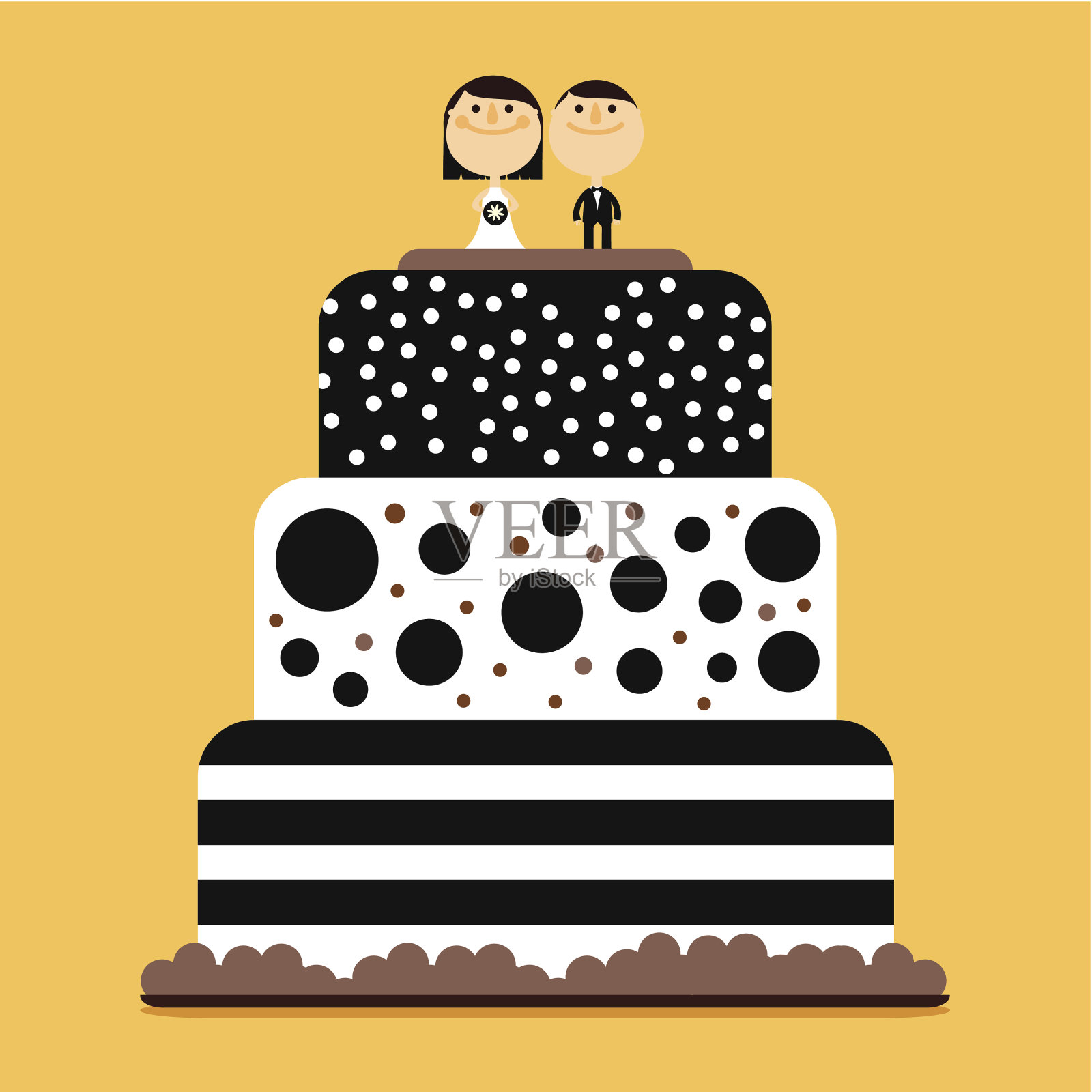 带点和条纹的婚礼蛋糕插画图片素材