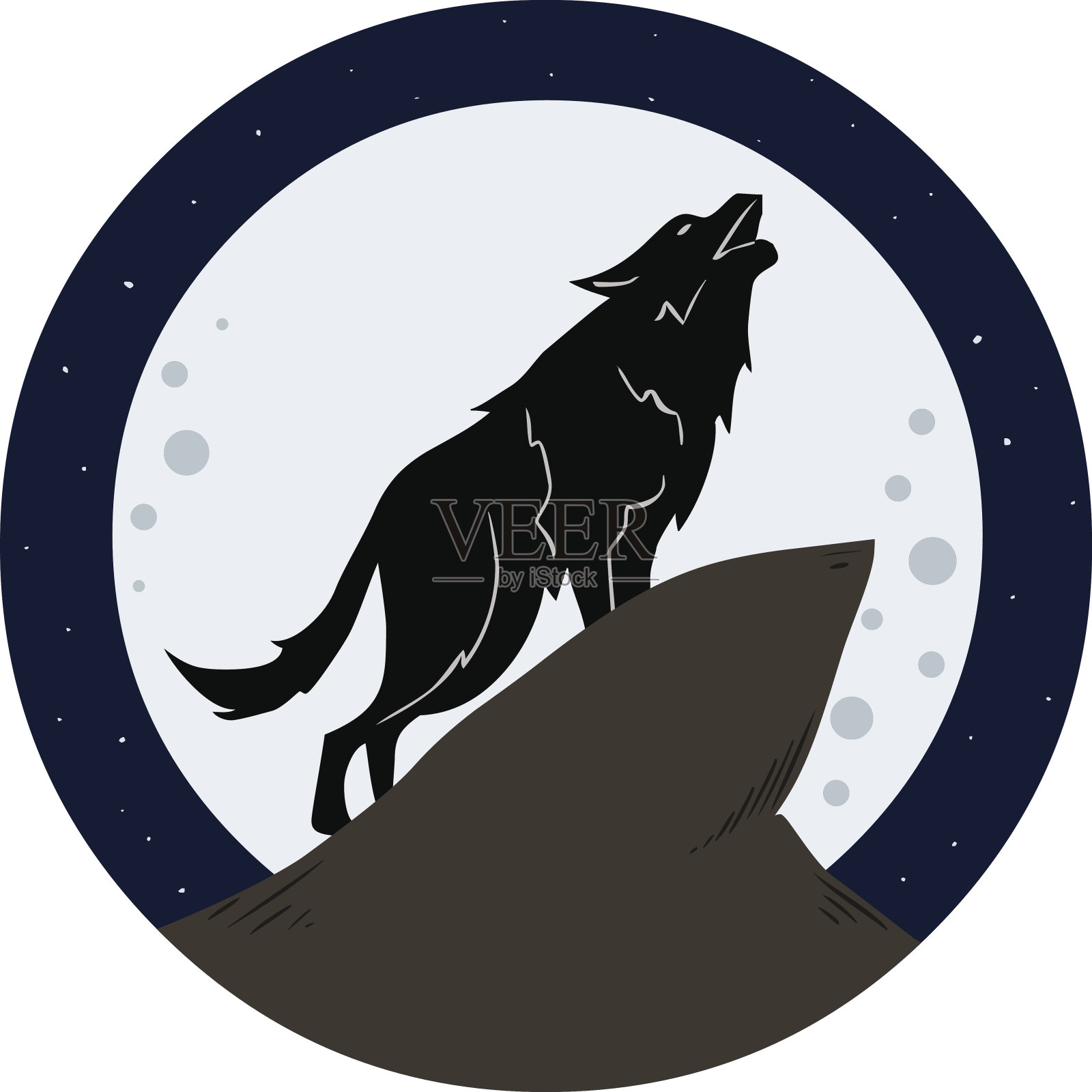 晚上狼对着月亮嚎叫插画图片素材