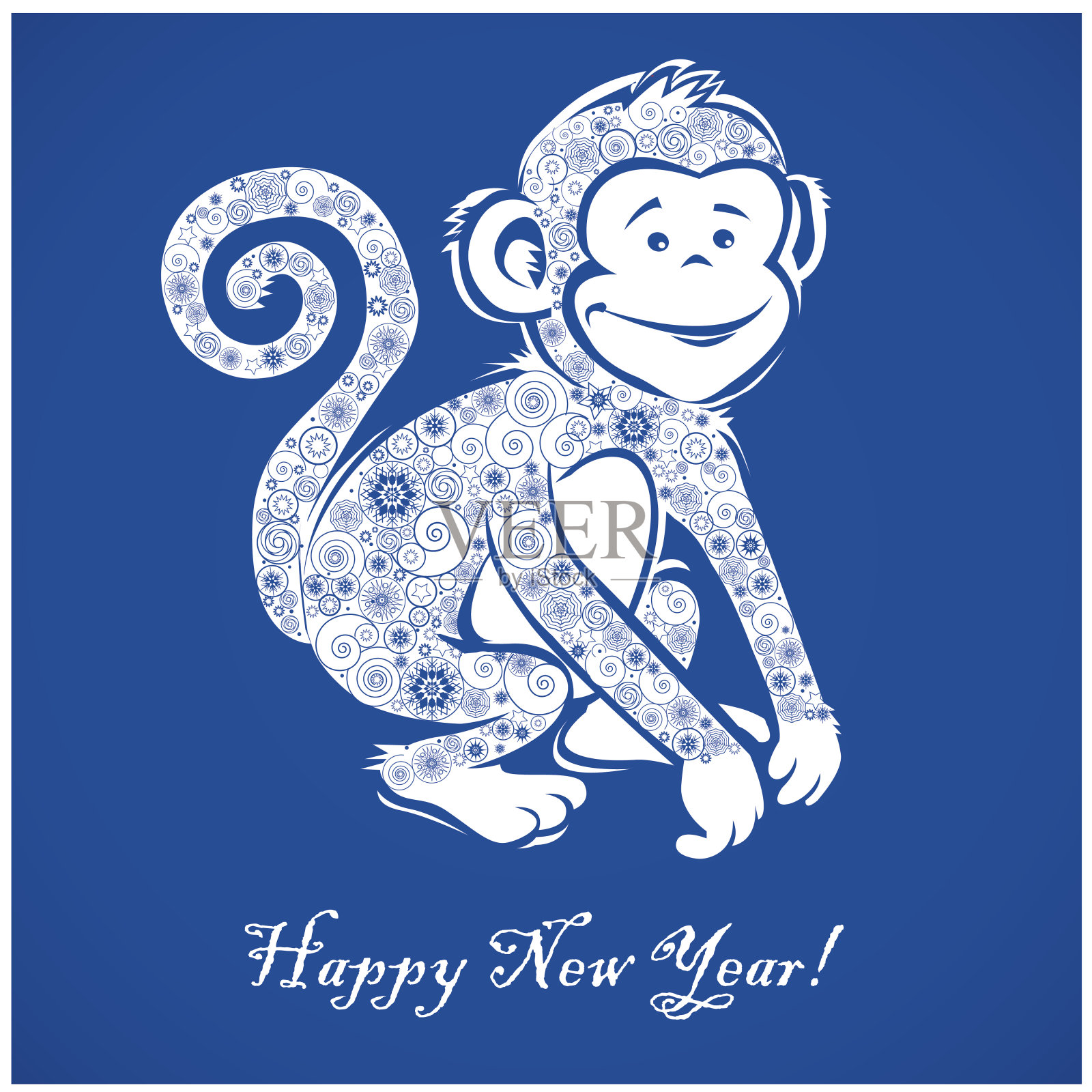 蓝色背景上有趣的猴子插画图片素材