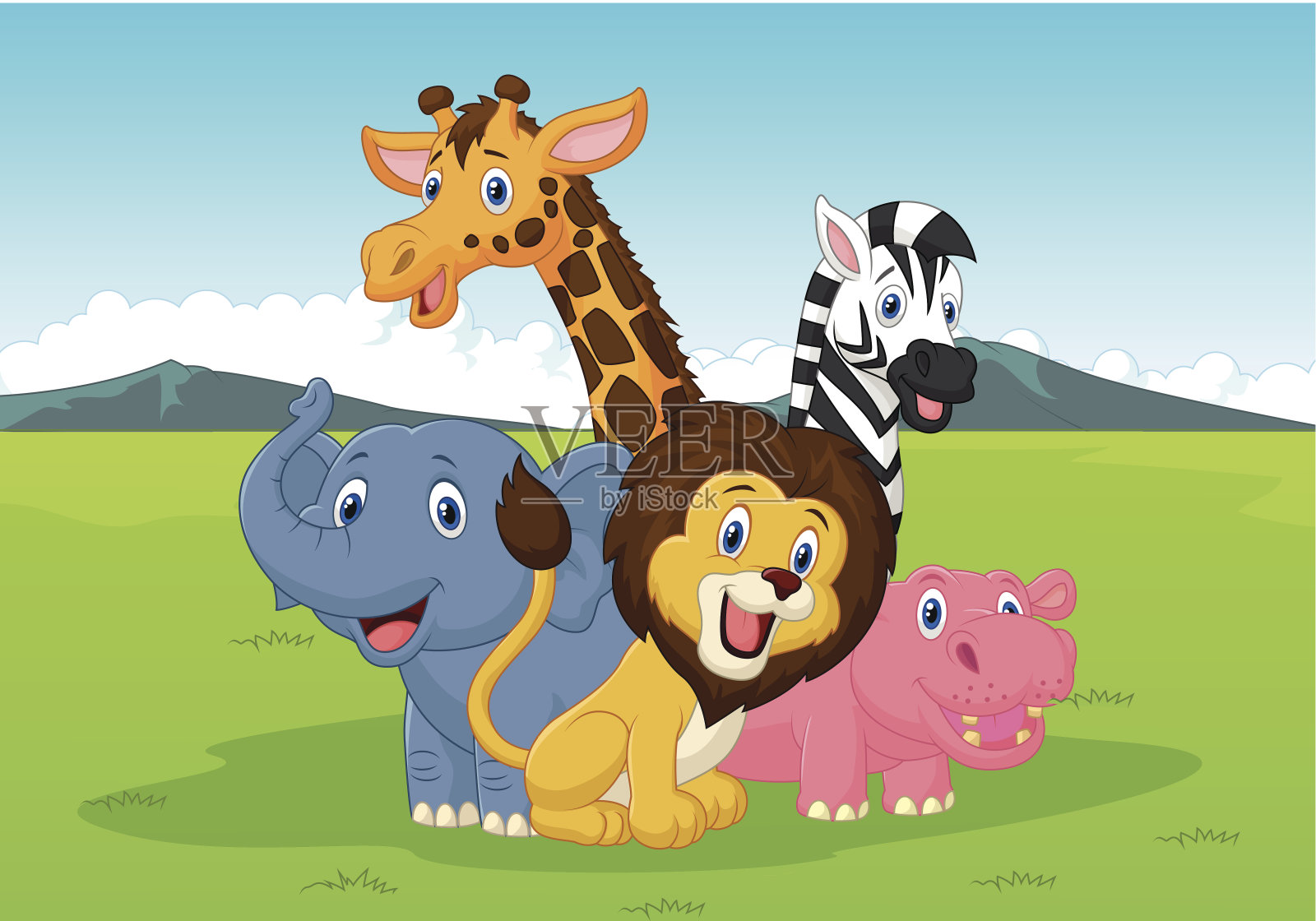 快乐的卡通狩猎动物插画图片素材