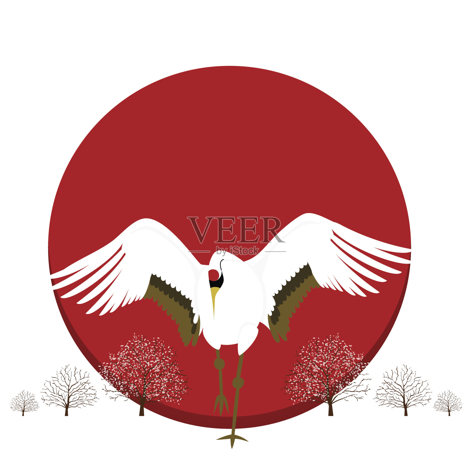 日本国旗上的丹顶鹤。北海道设计为海报小崔插画图片素材