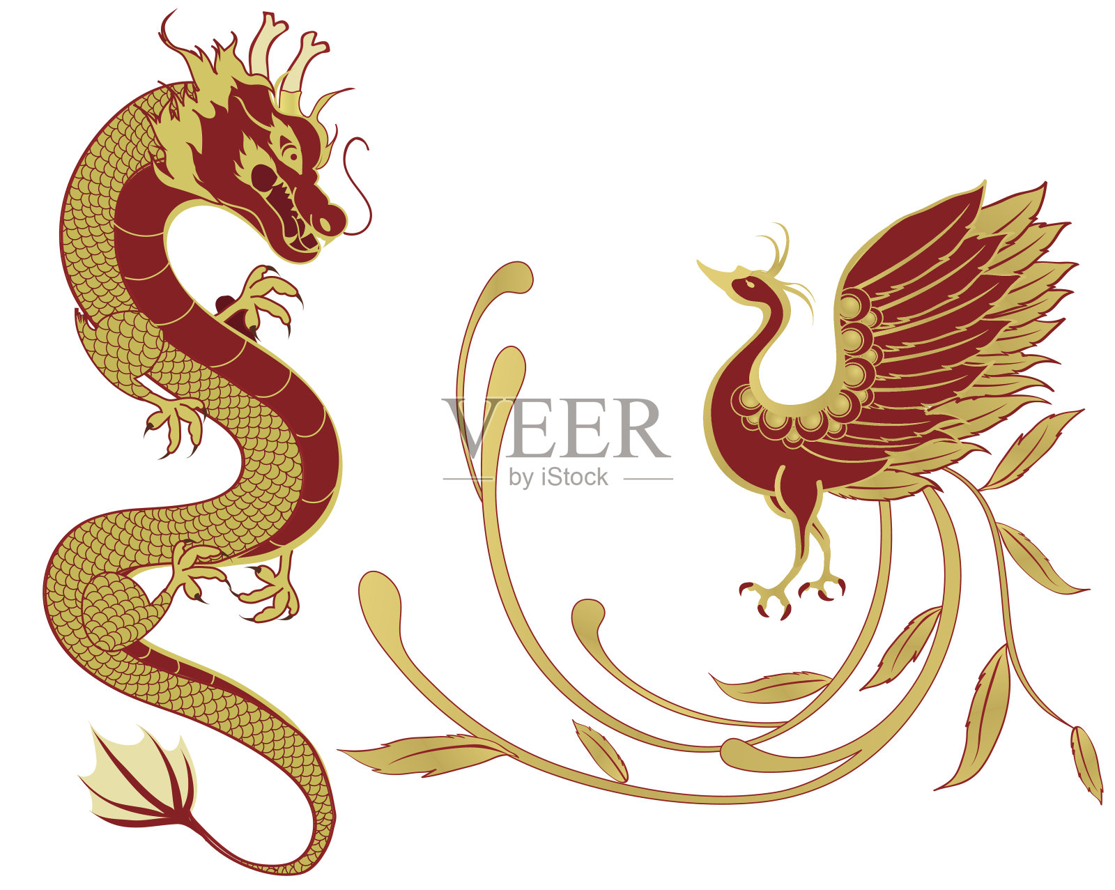 龙和凤是中国传统婚礼的象征插画图片素材