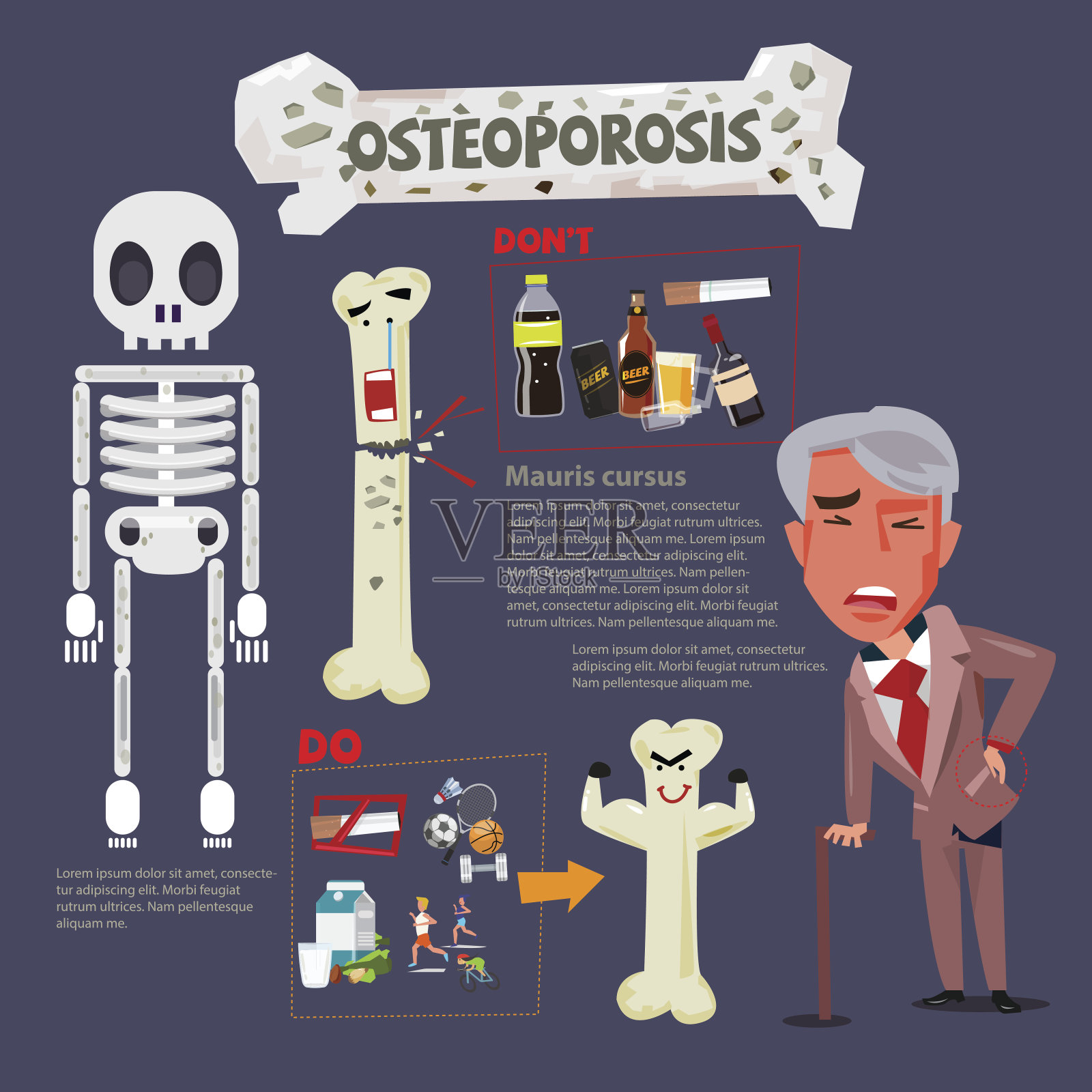 骨质疏松症信息图图标-矢量插图插画图片素材