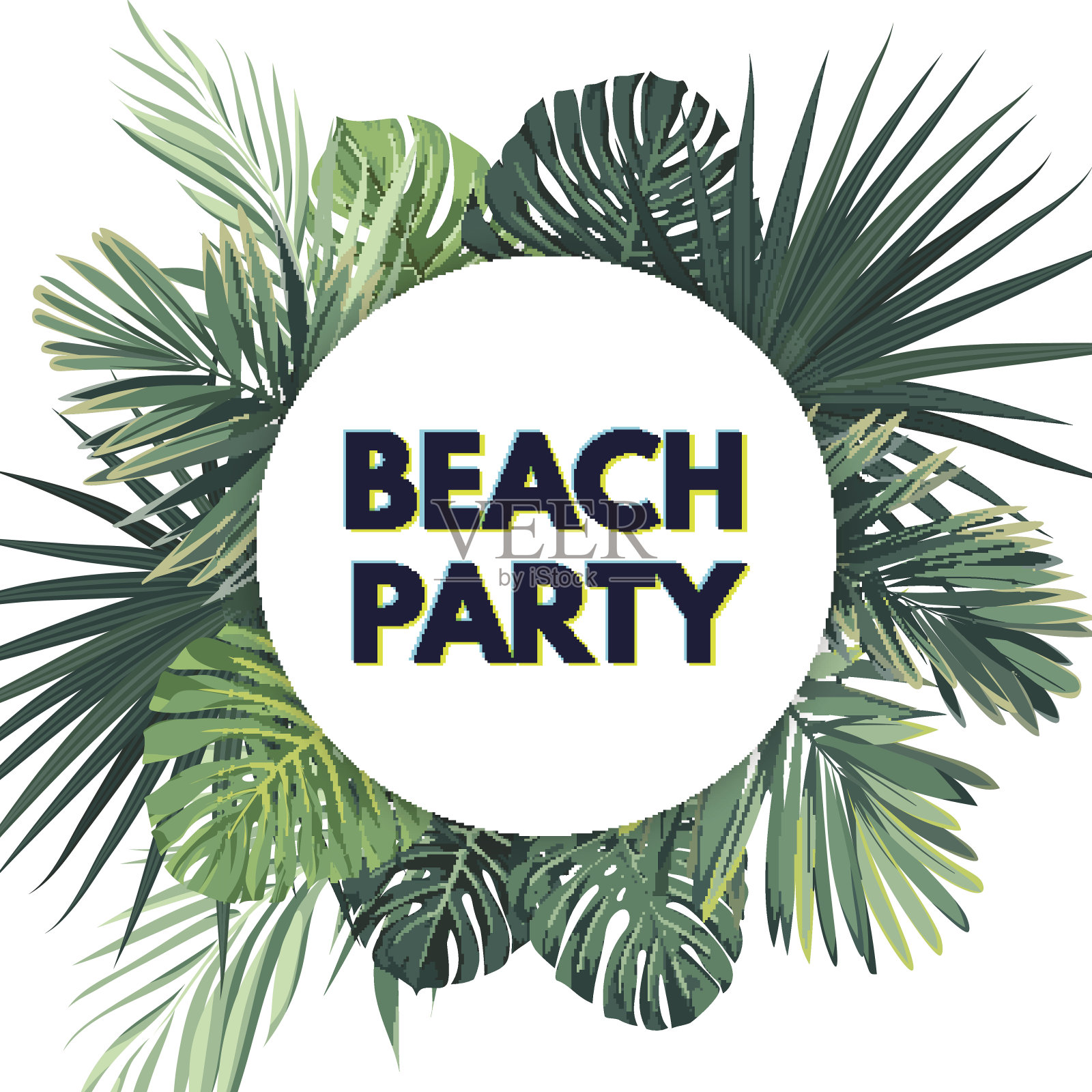 夏季夏威夷传单设计与绿色热带植物和棕榈叶设计元素图片