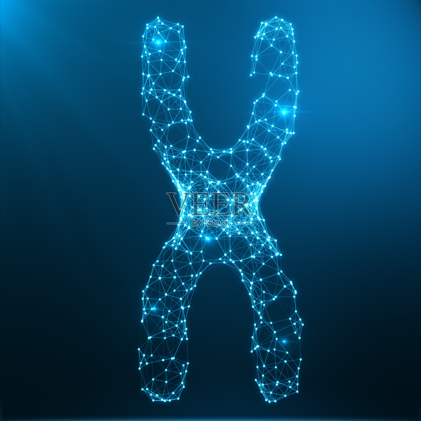 x -染色体概念用于人类生物学、医学符号、基因治疗或由多边形组成的微生物遗传学研究。低多边形插图由线，点和形状，3D渲染照片摄影图片