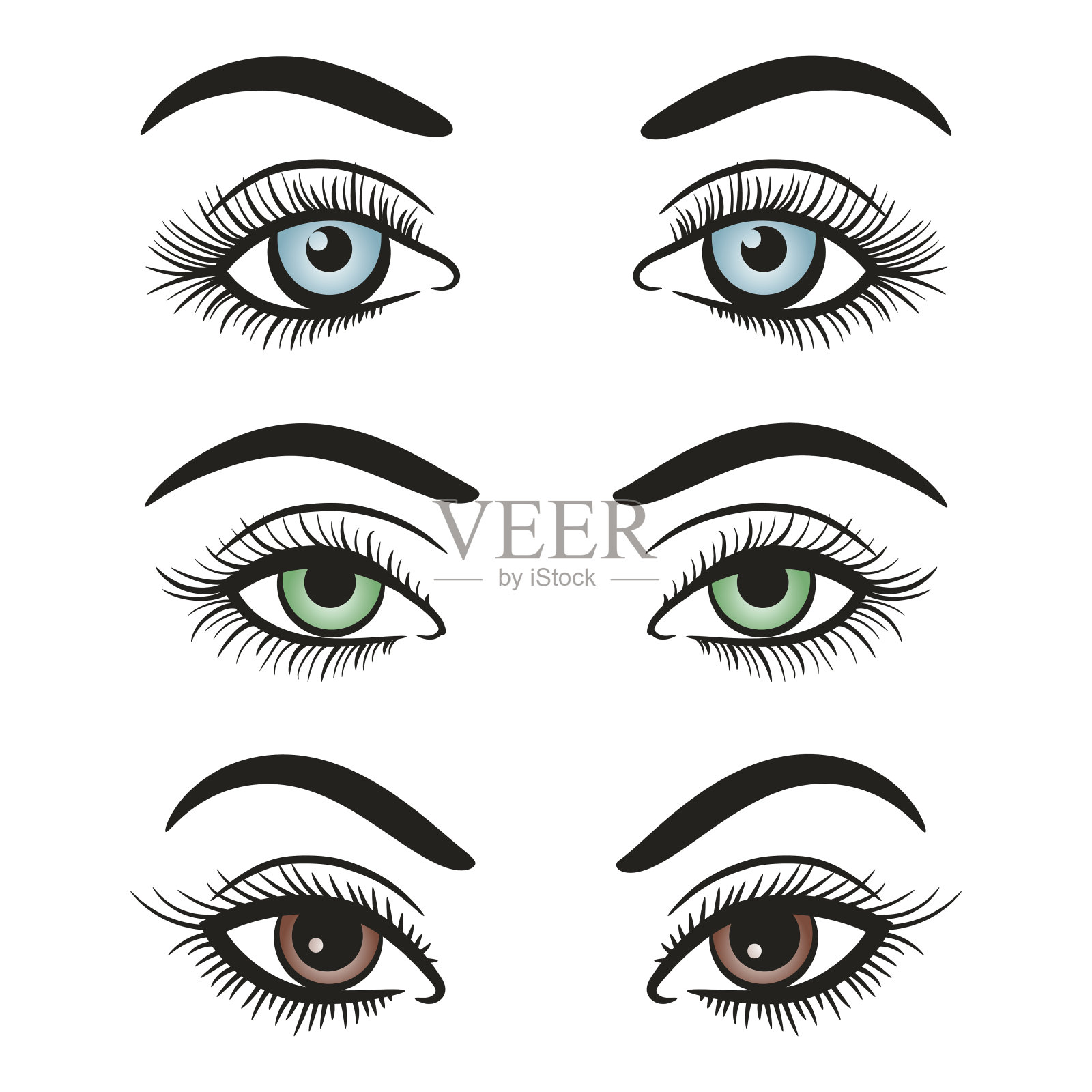 女性眼睛和眉毛的基本颜色插画图片素材