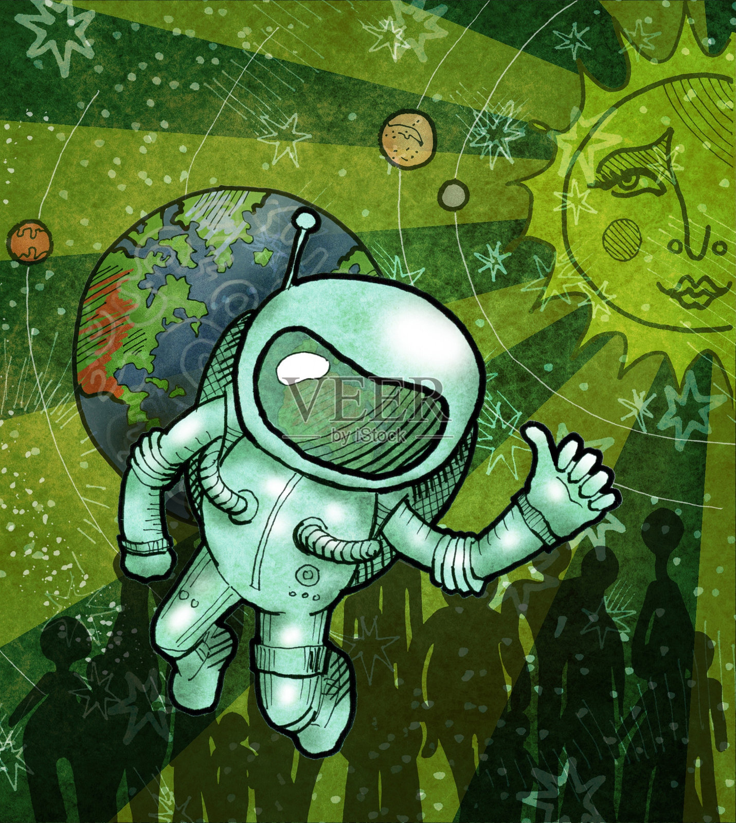 宇航员在开放空间插画图片素材