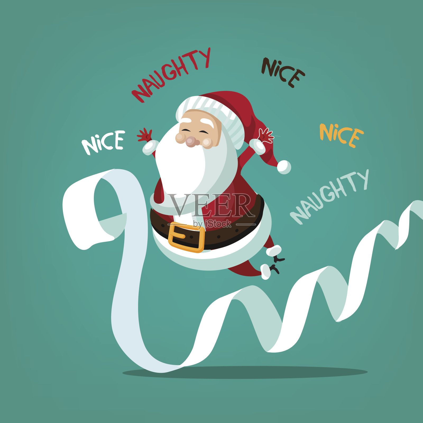 圣诞老人和他的淘气和可爱的名单插画图片素材