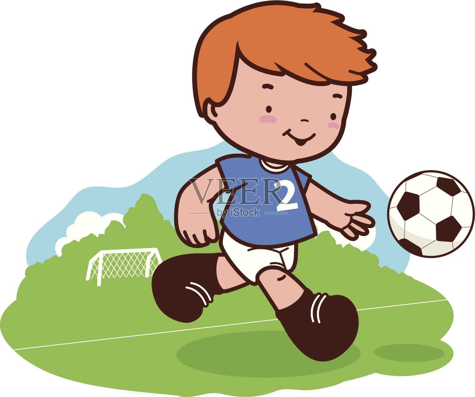 小男孩踢足球插画图片素材