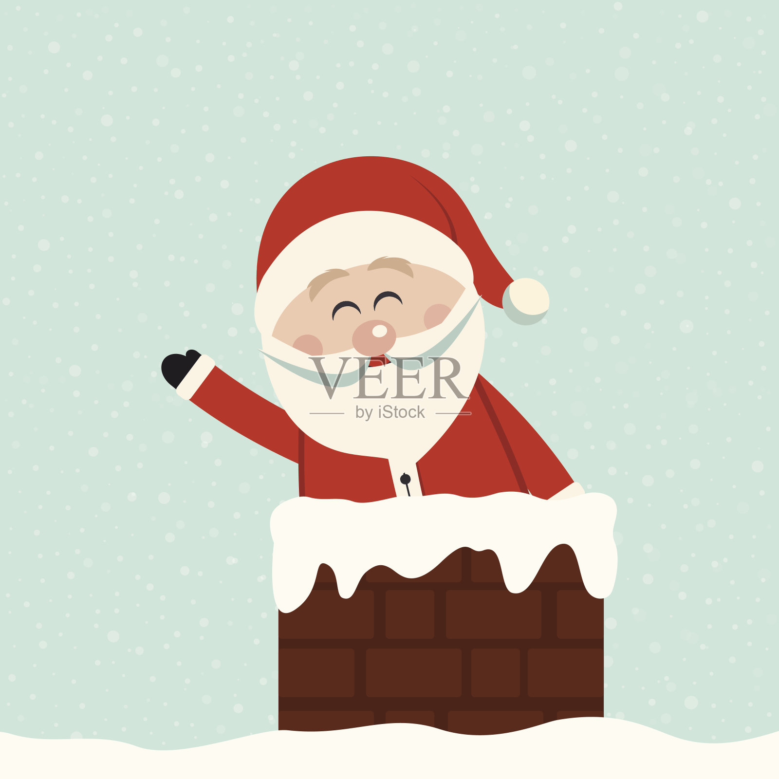 圣诞老人在烟囱雪的背景下挥手插画图片素材