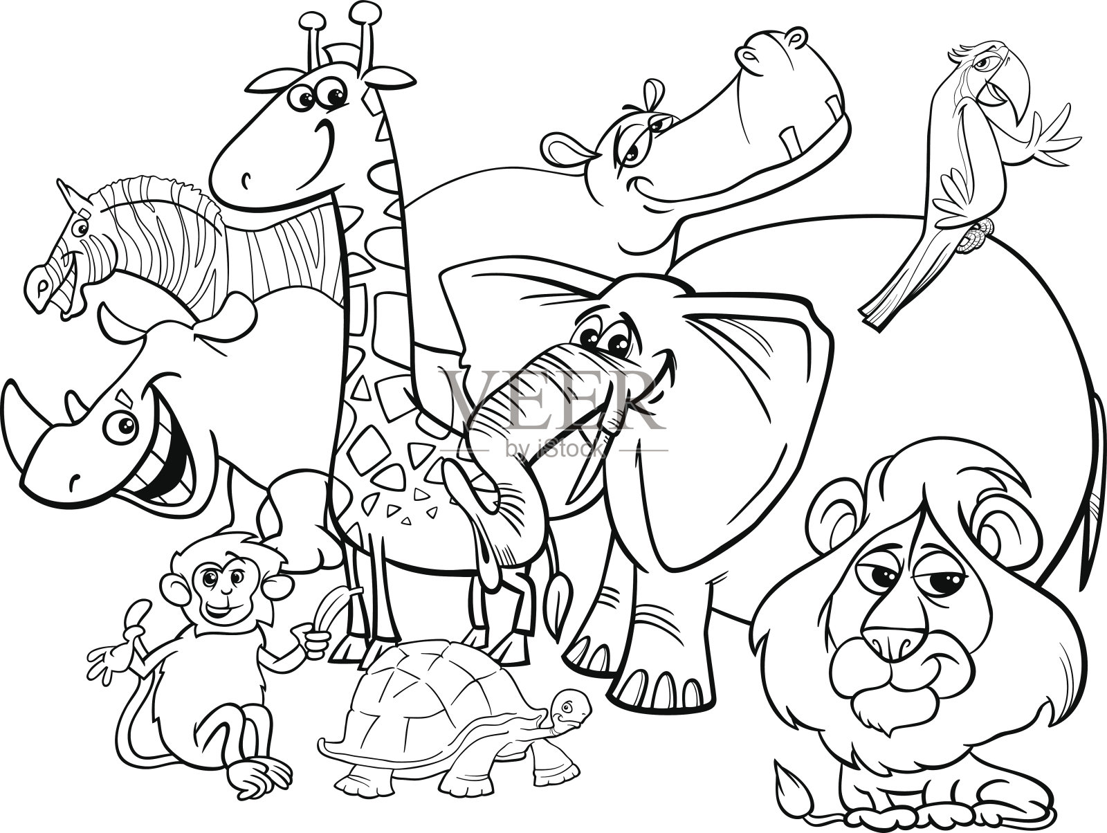 卡通safari动物着色页插画图片素材