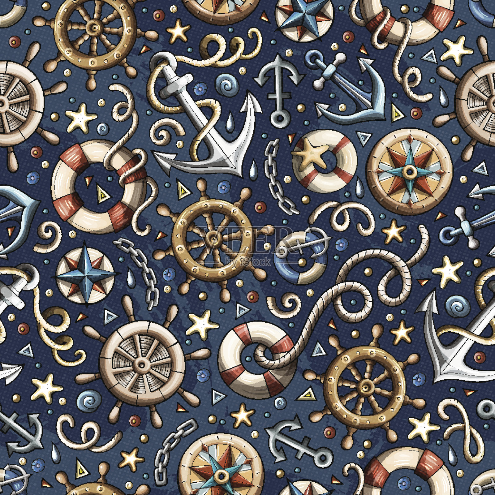 Cartoon nautical seamless pattern插画图片素材
