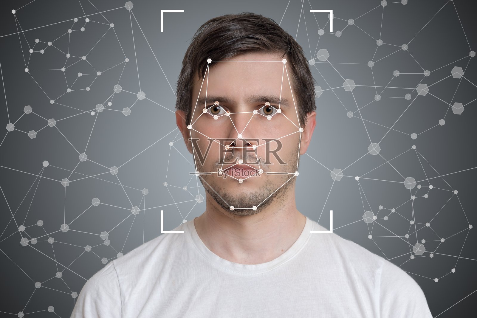 人脸检测与识别。计算机视觉和人工智能概念。照片摄影图片