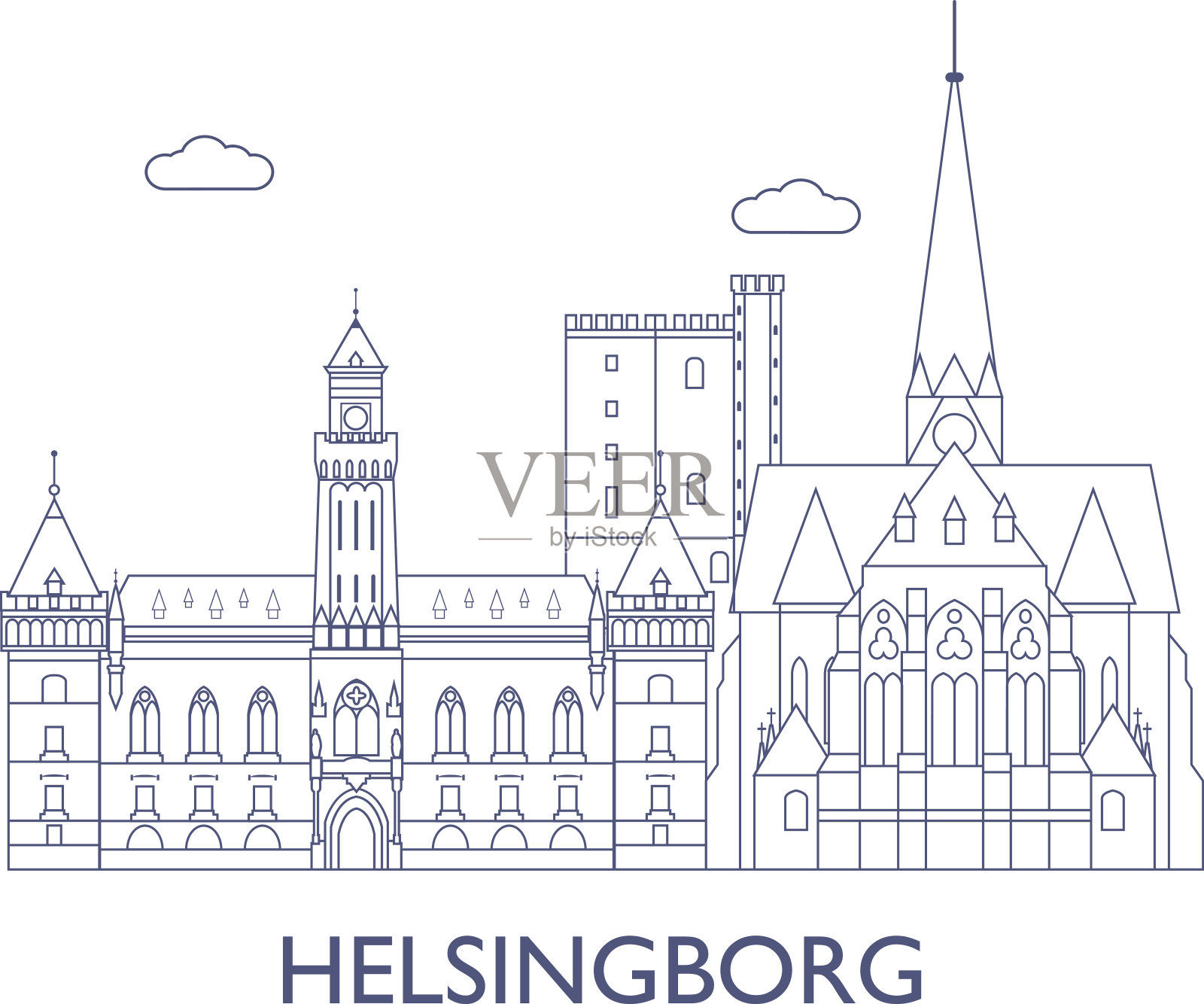 Helsingborg。这个城市最著名的建筑插画图片素材