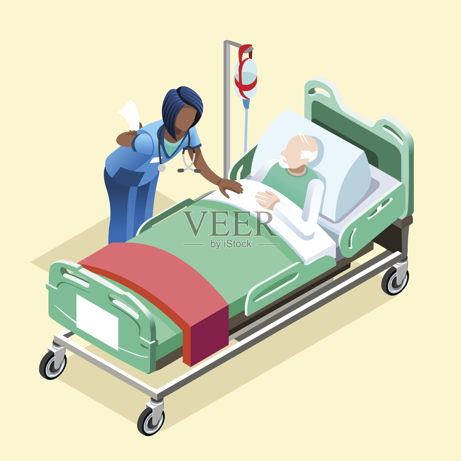 医学黑人护士与病人矢量等距人交谈插画图片素材