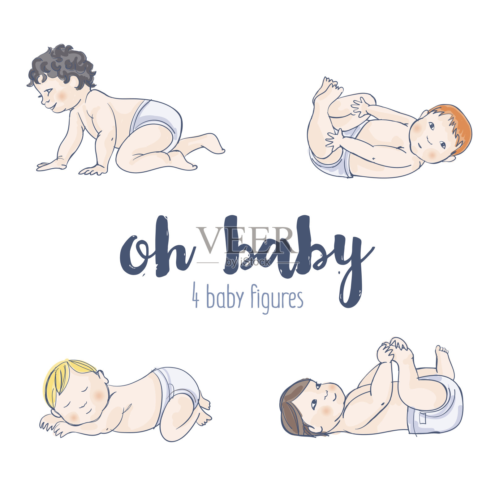 收集的4个手绘矢量插图的婴儿插画图片素材