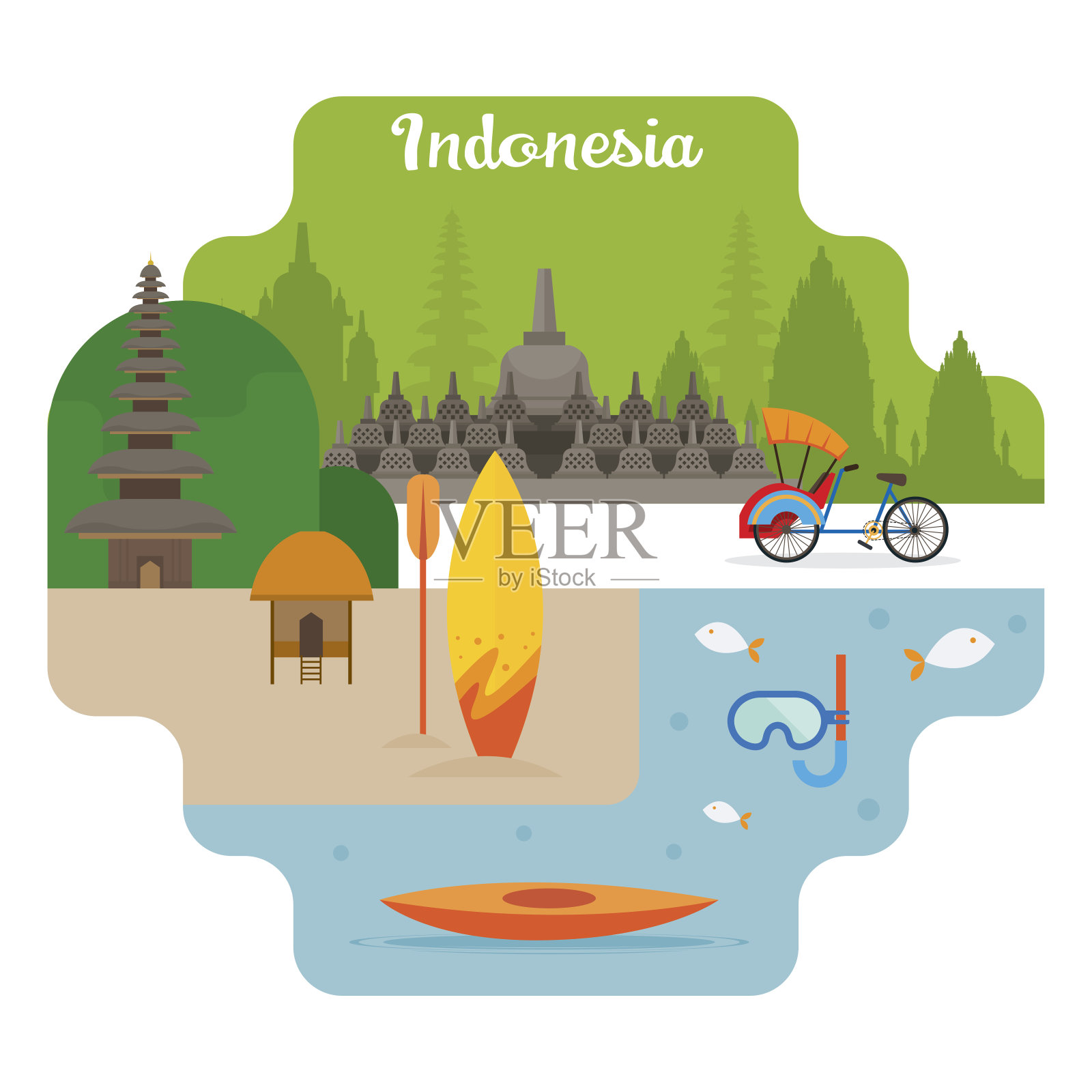 印尼旅游景点插画图片素材