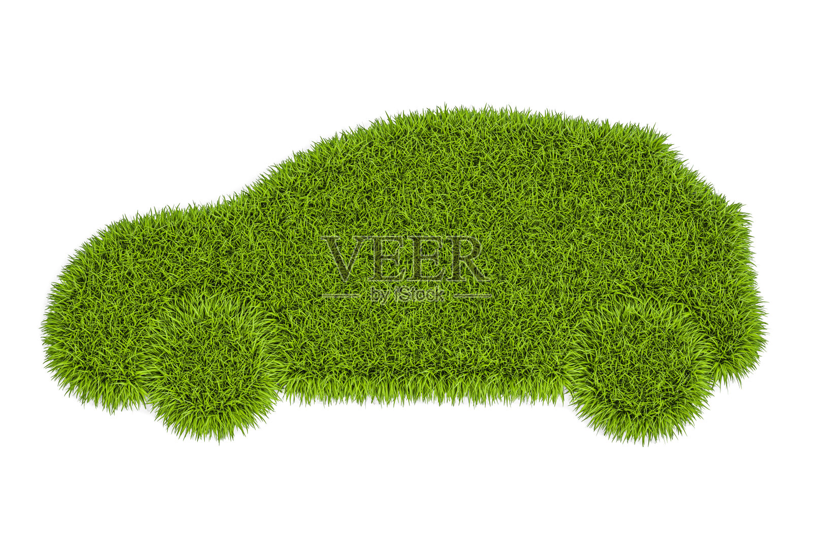 绿色草地上的汽车剪影，3D渲染照片摄影图片