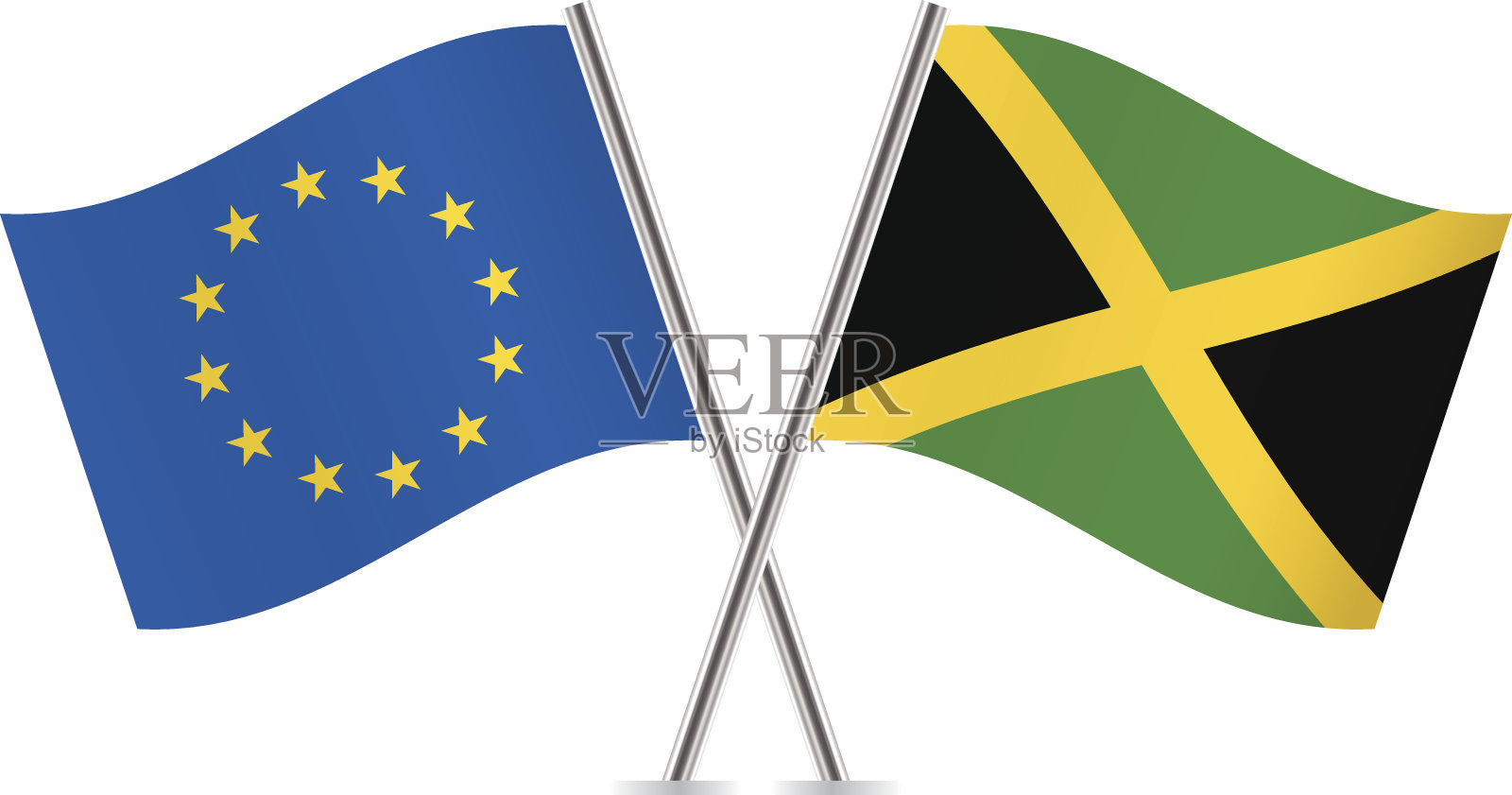欧盟和牙买加国旗。向量。插画图片素材