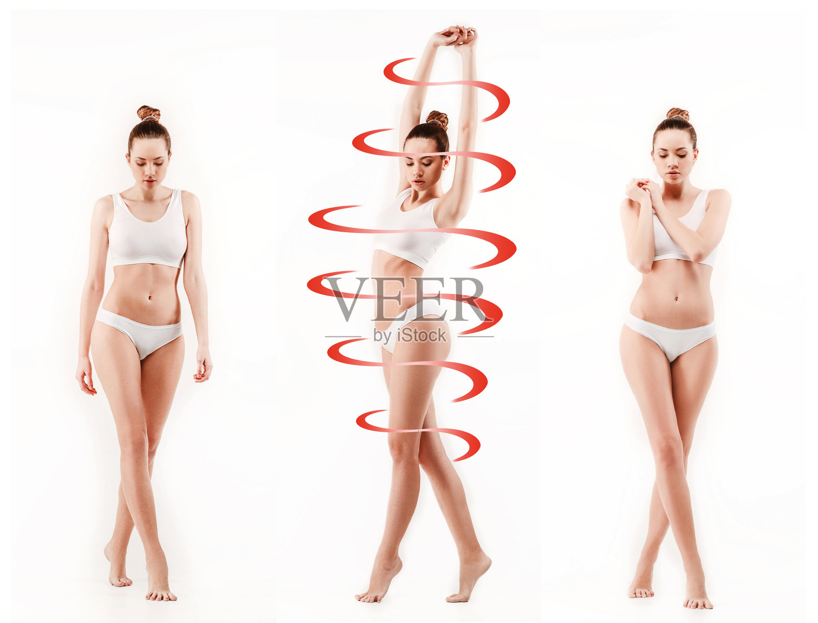 女性的身体和一个循环箭头。减肥、健康饮食和营养理念照片摄影图片
