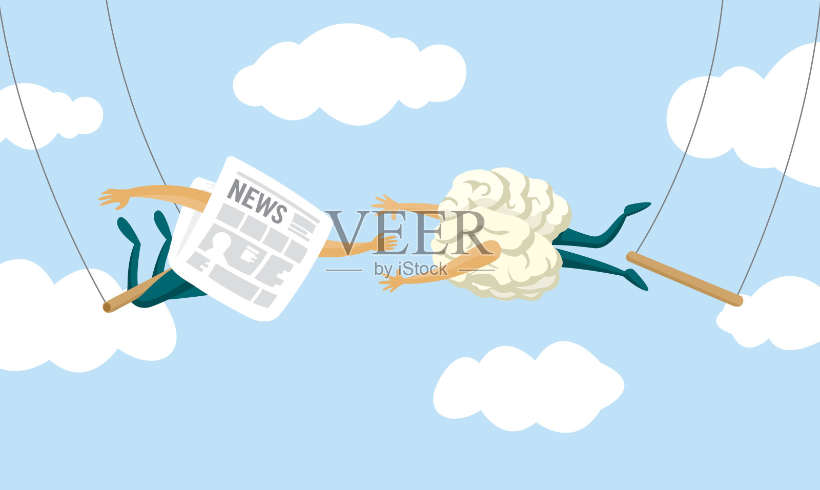 大脑和空中飞人新闻插画图片素材