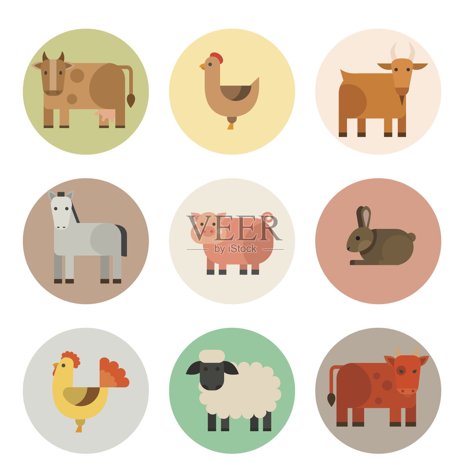 农场图标矢量插图自然食物收获粮食农业不同的动物角色设计元素图片