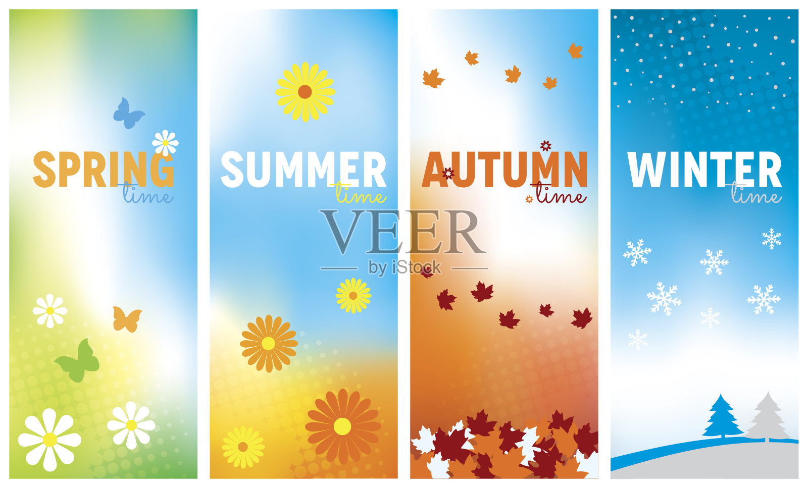 春，夏，秋，冬横幅背景插画图片素材