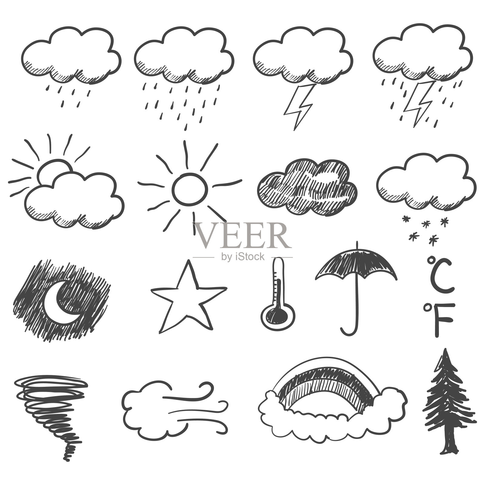 天气图标的涂鸦插图插画图片素材