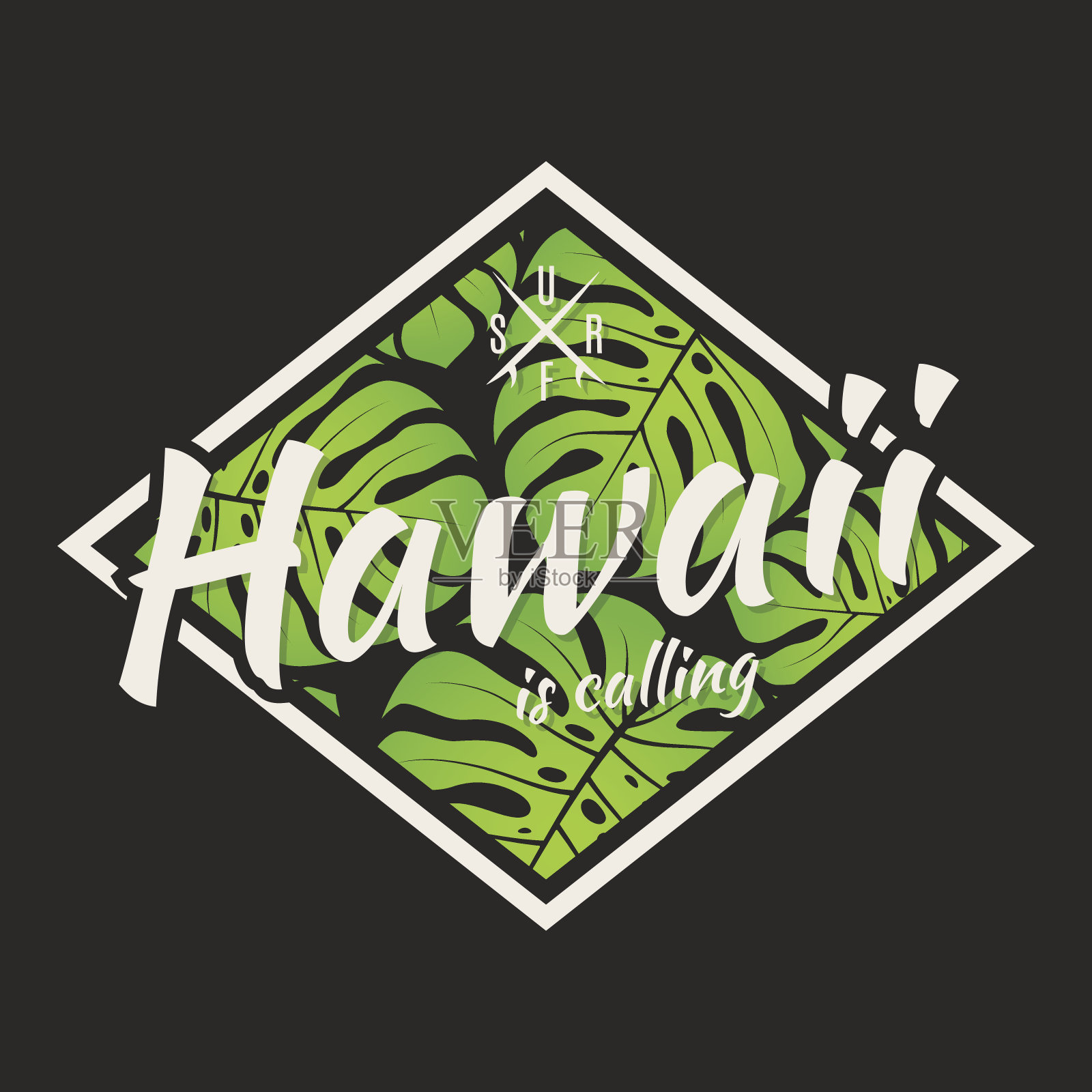 夏威夷t恤印有热带树叶。插画图片素材
